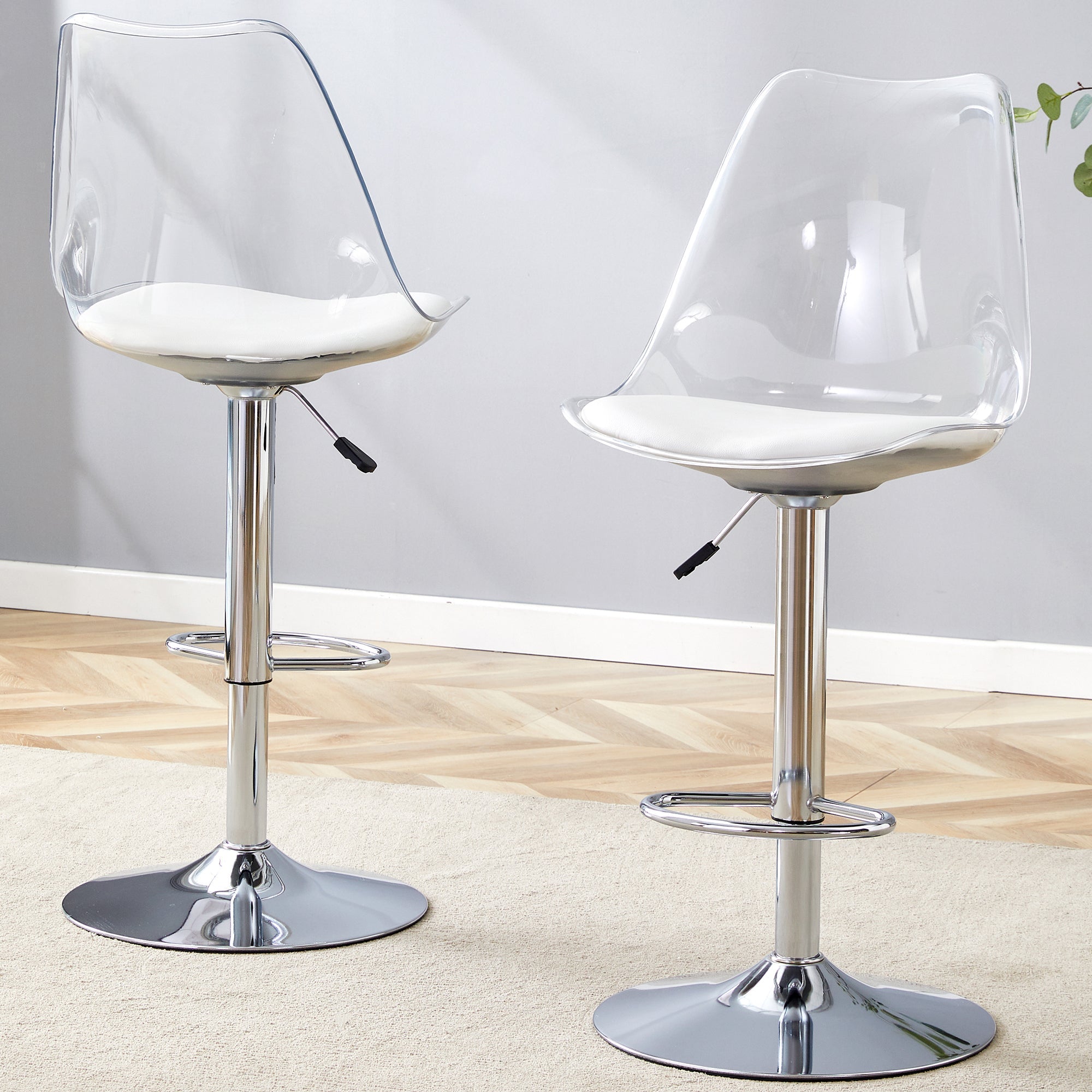 Adjustable Swivel Bar Stool Set 2-Piece - Transparent Plastic/PU Leather