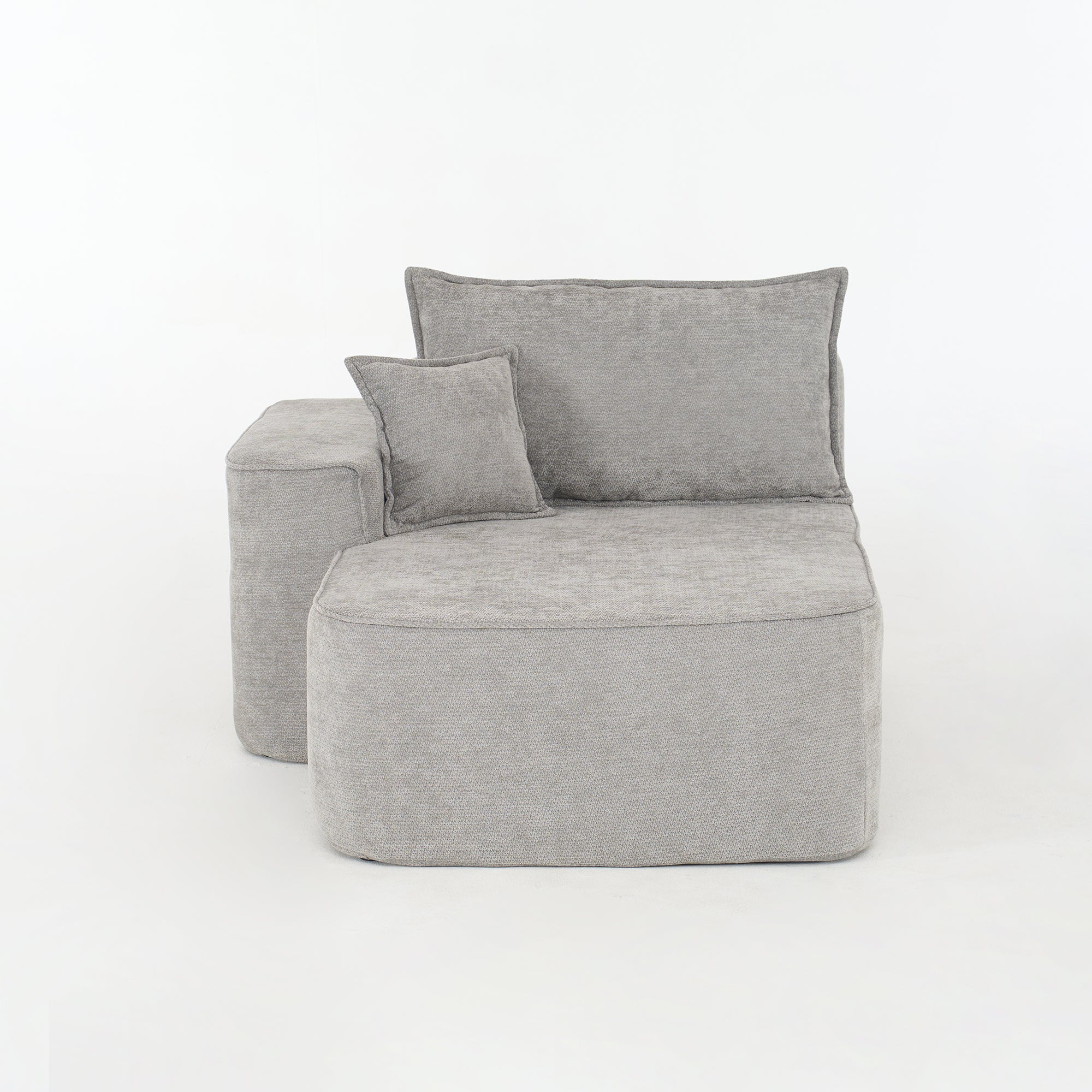 Chaise Longue Soft Sofa Cushions Side Pockets - Grey