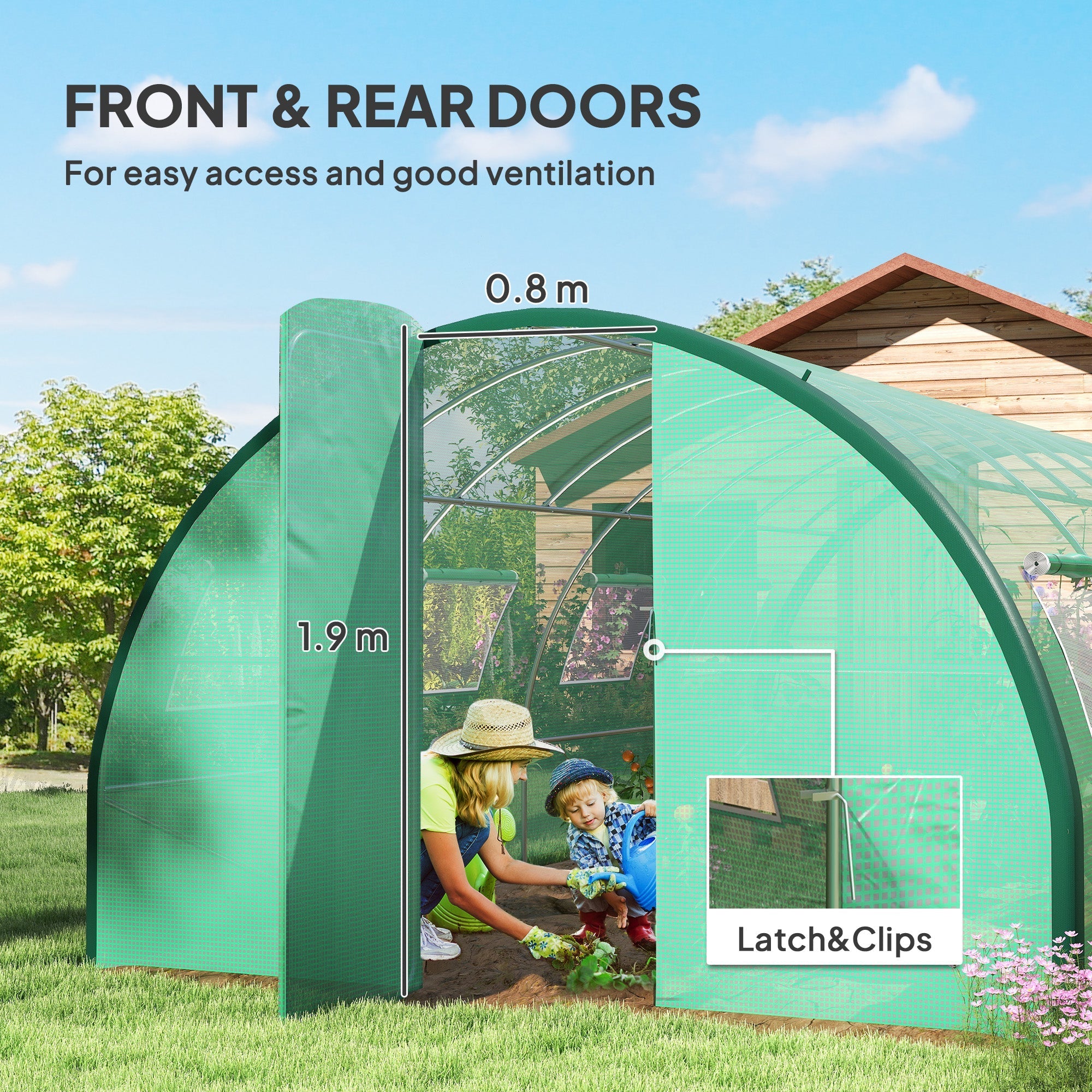 Polyethylene Walk-in Polytunnel Greenhouse, Upgraded Structure, 6 x 3(m), Green