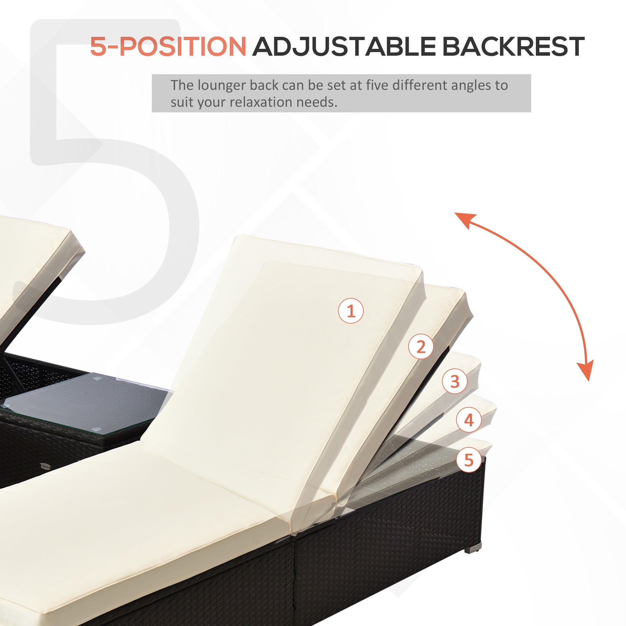 2-Seater Rattan Lounger Set, Deep Coffee/Cream White