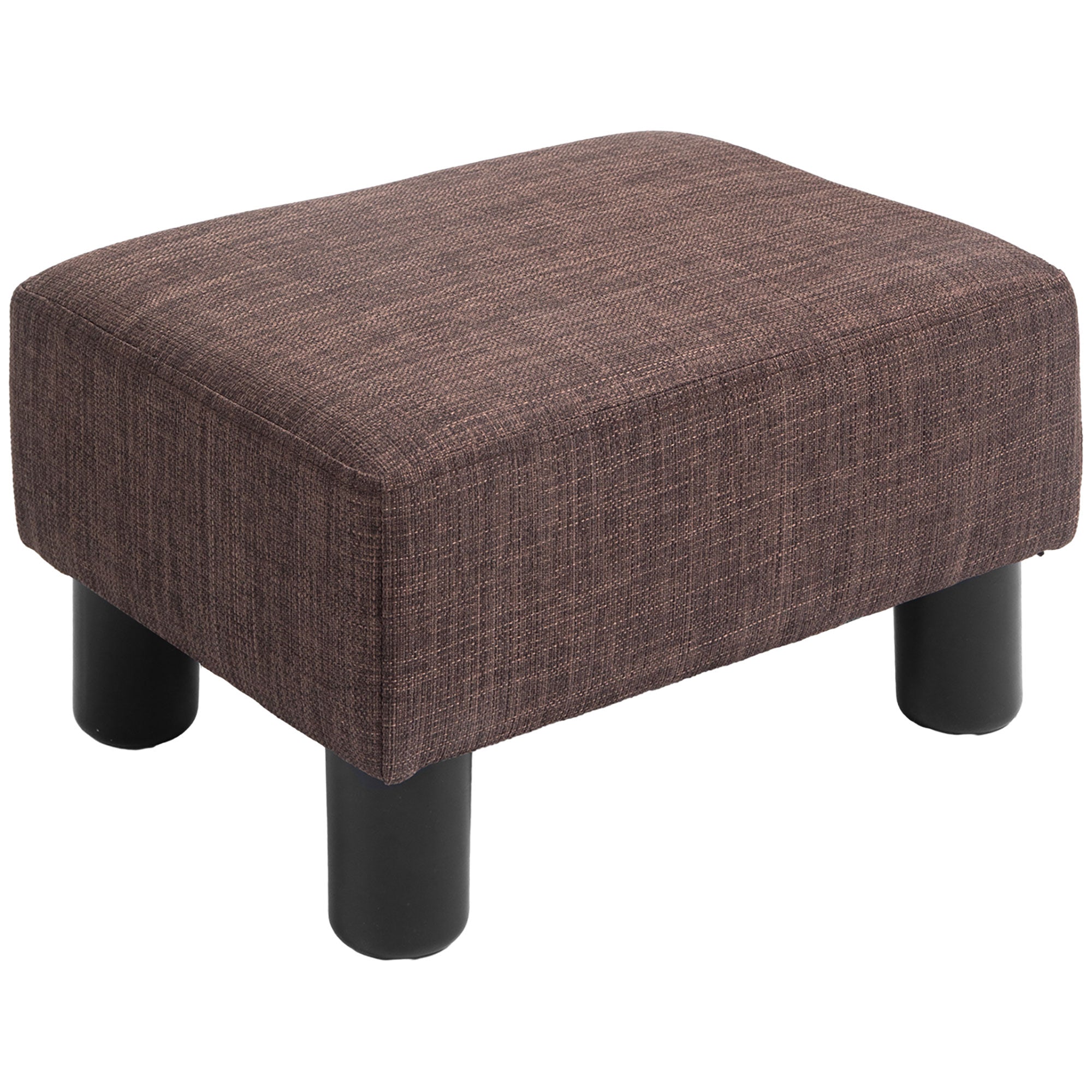 Footstool Ottoman Cube, Linen Fabric with 4 Plastic Legs, Brown