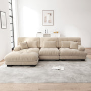 Luxurious Modular Corner Sofa L-Shaped Deep Sleeper Ottoman, Corduroy Chenille Light Brown