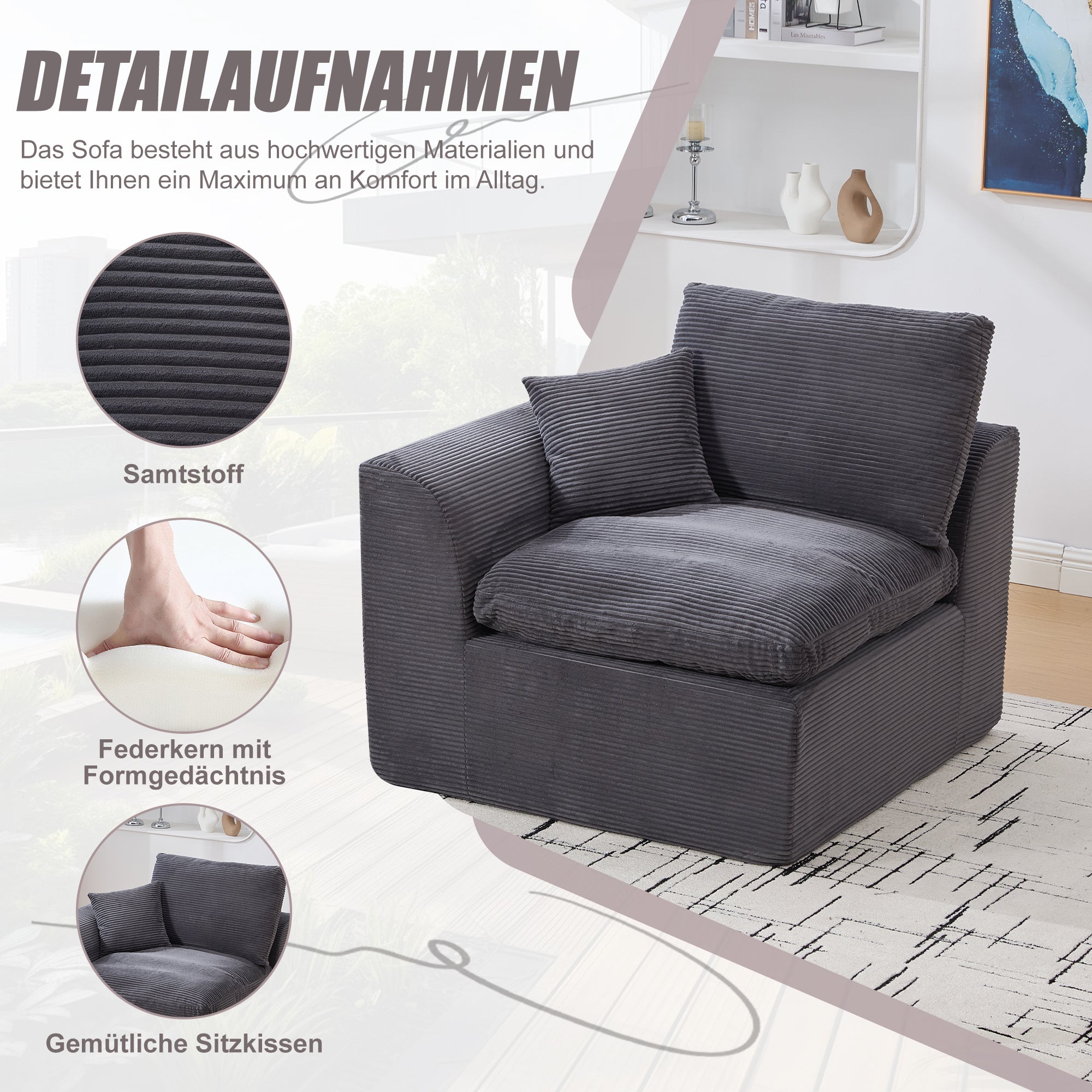Armchair Single-Seater Modern Minimalist Fabric Cushion - Nordic Style