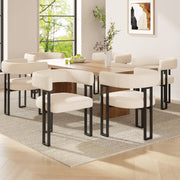 Dining Chairs (6-Piece Set) Ergonomic Curved Backrest, High-Quality Fabric, Beige