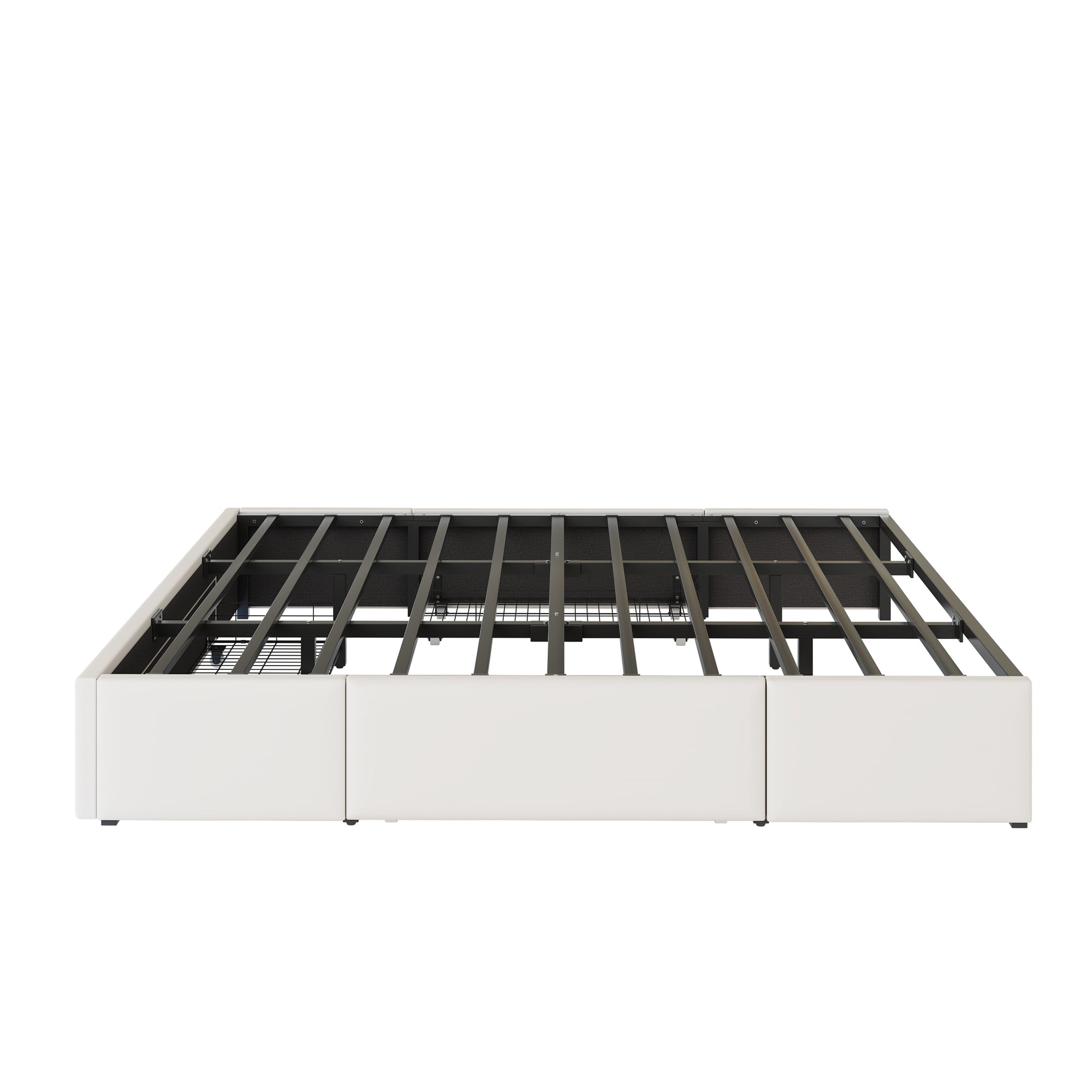 PU-Leder-Bettgestell mit Schubladen und LED-Beleuchtung, Beige/Grau