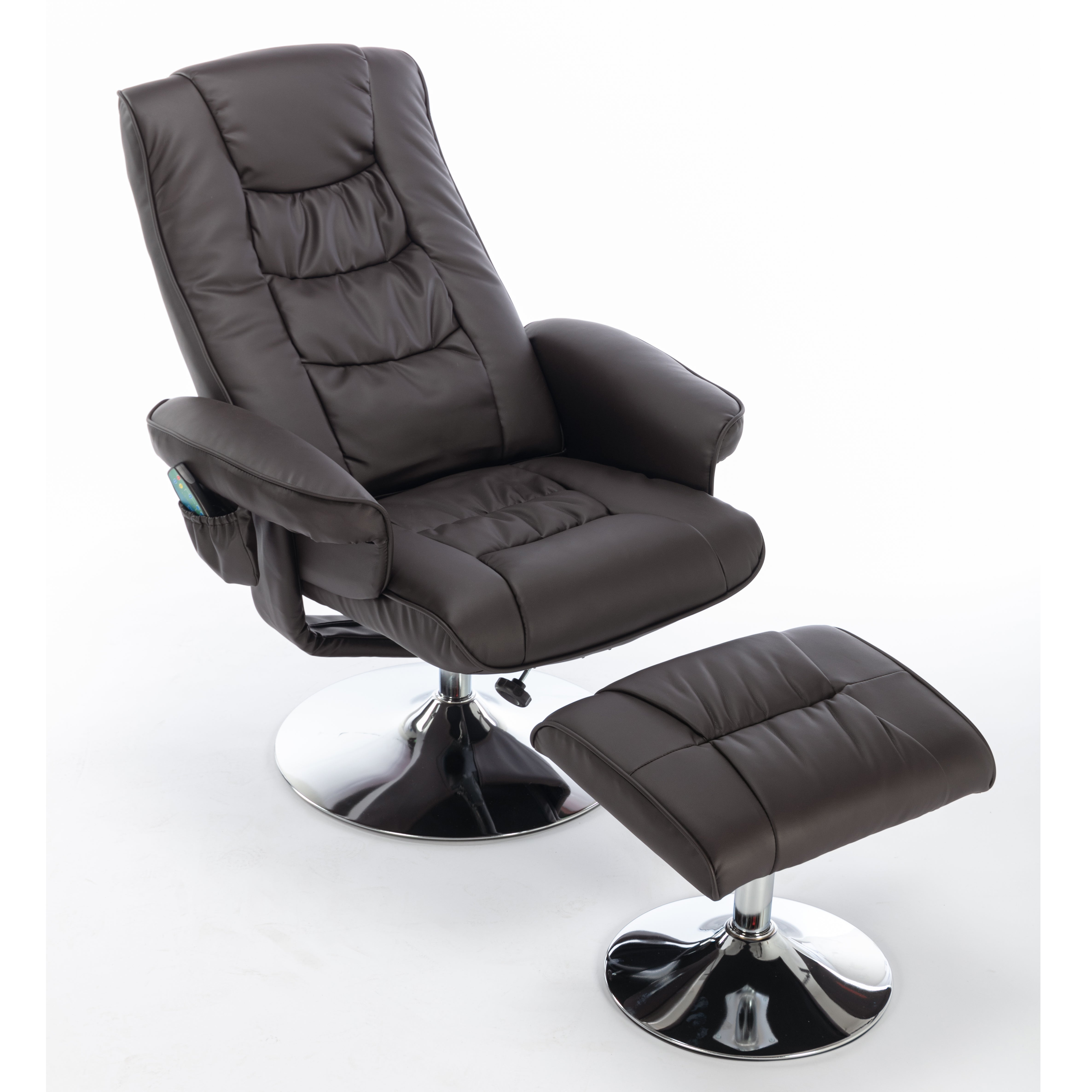 Massage Chair with 5-Point Massager, Ottoman, PU Upholstery, Brown