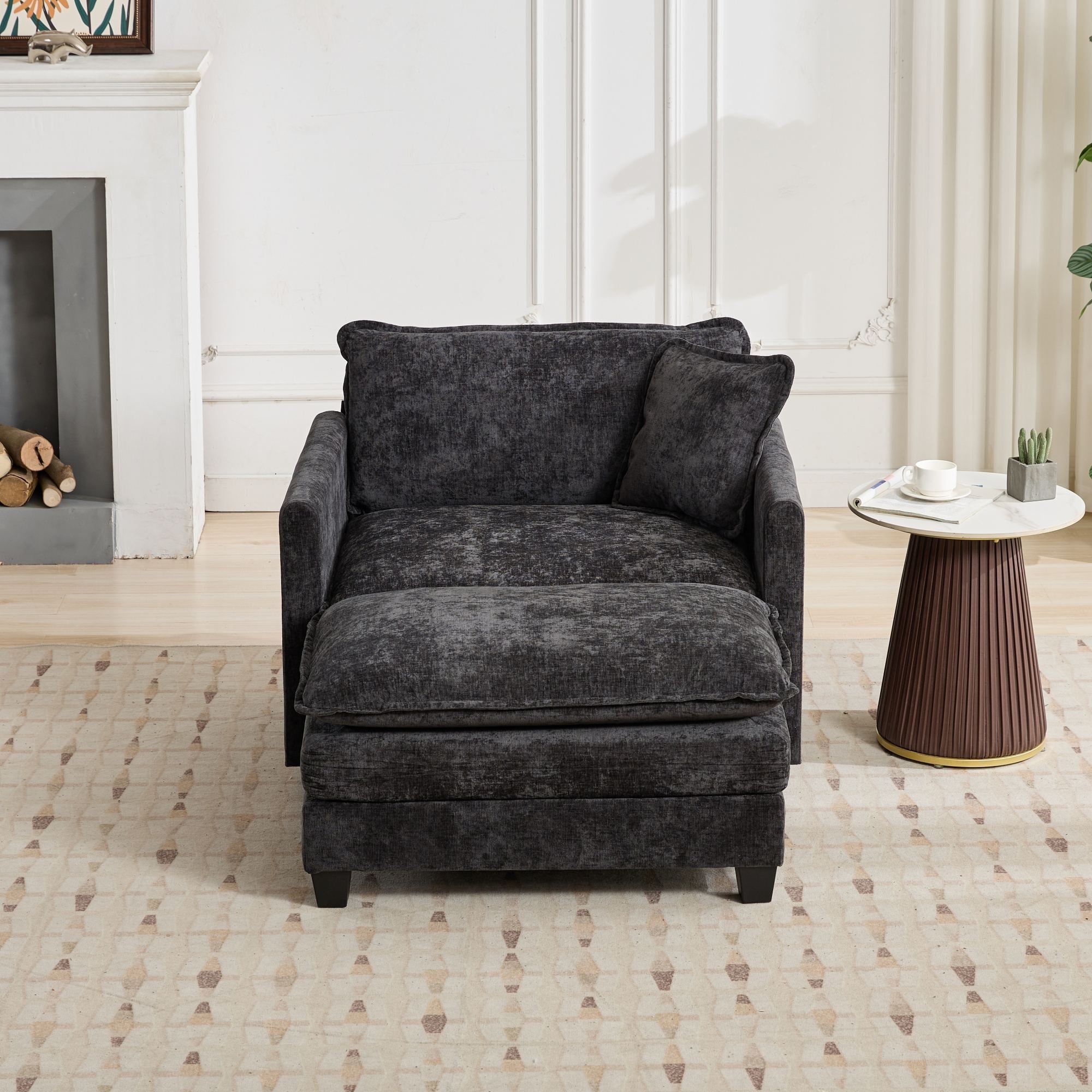 Cloud Sofa Single Seat Sectional Couch Comfy Upholstered - Chenille Black