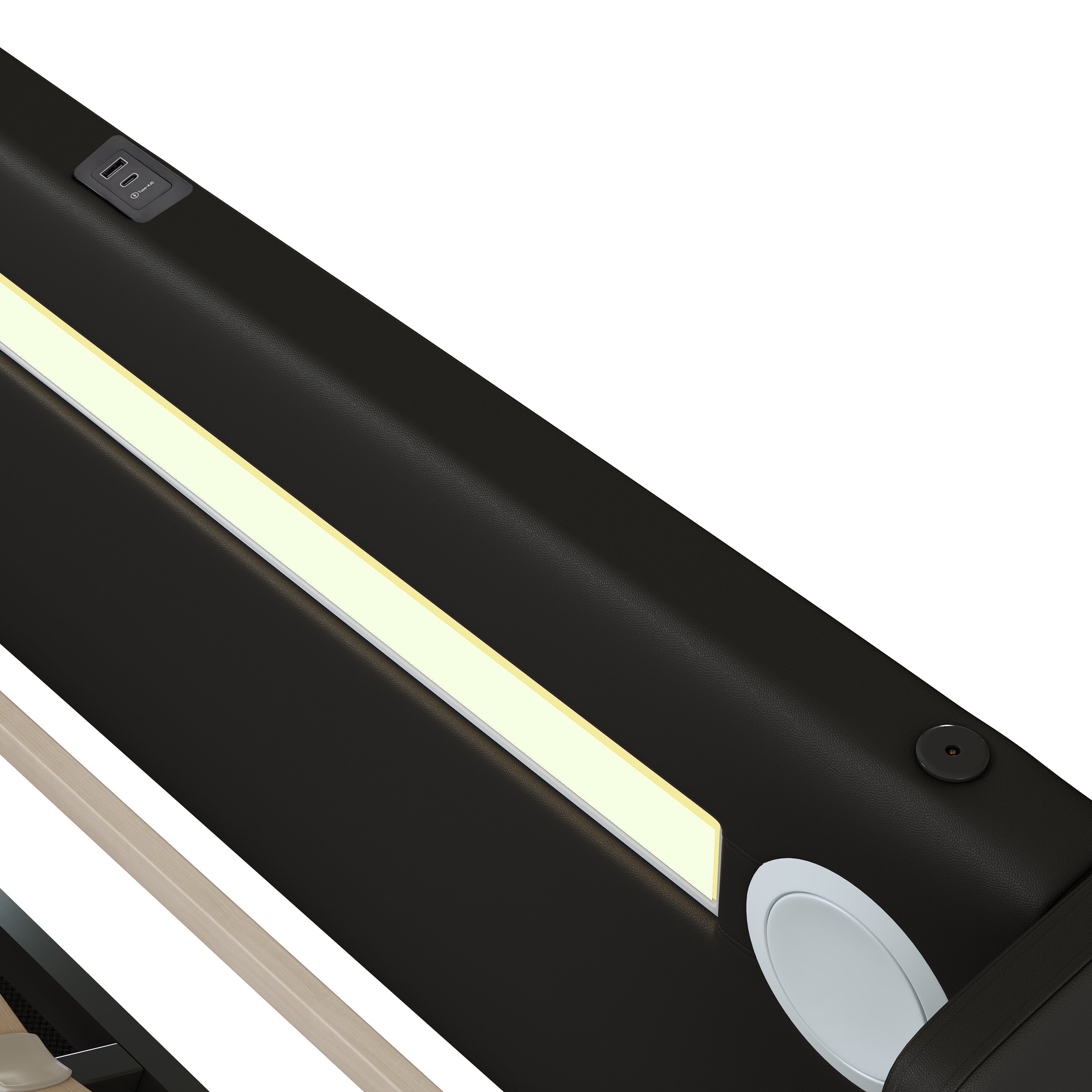 Upholstered Bed, 140x200 LED, Bluetooth & USB, PU Leather Black
