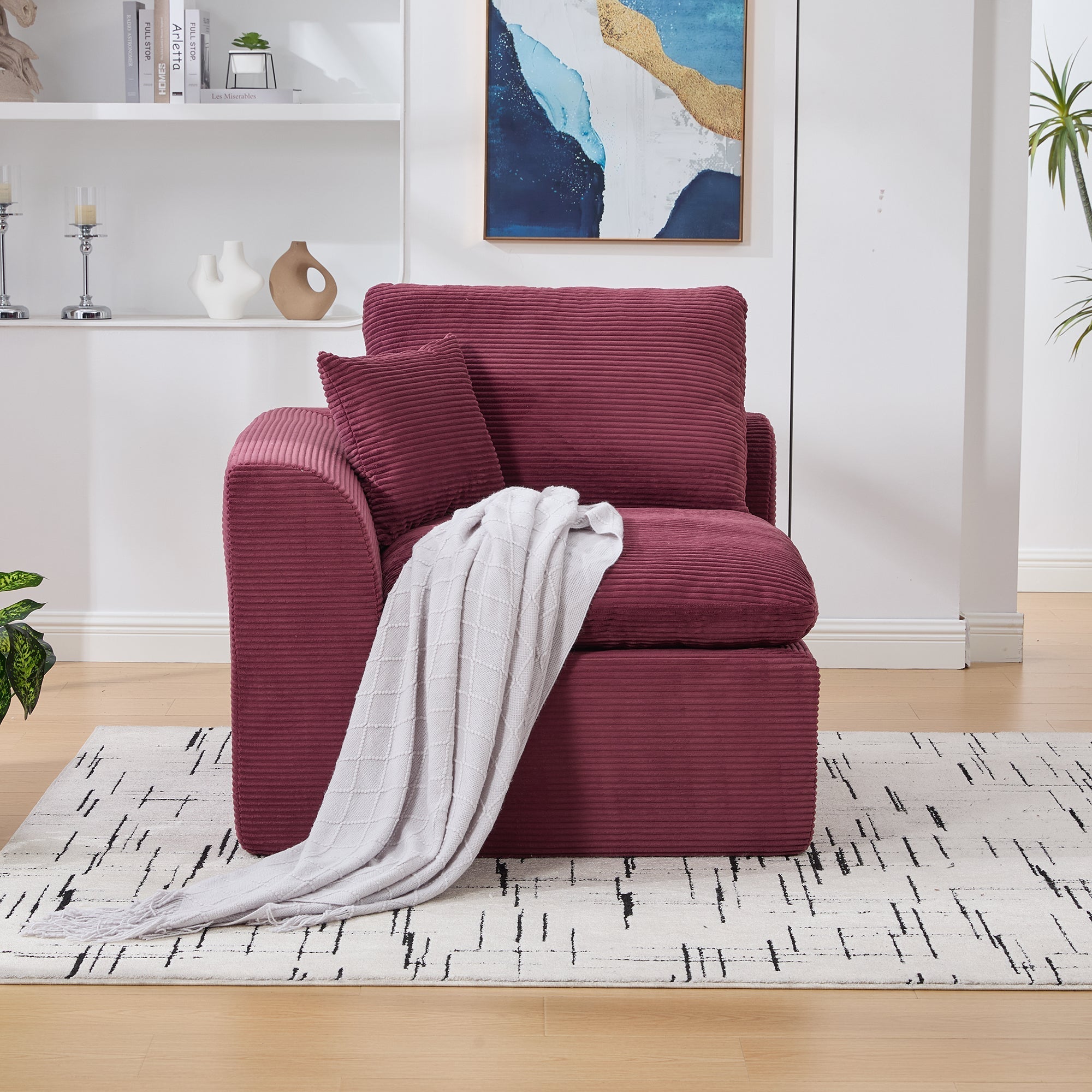 Modern Single-Seater Sofa Armchair Nordic Minimalist with Cushion - Fabric