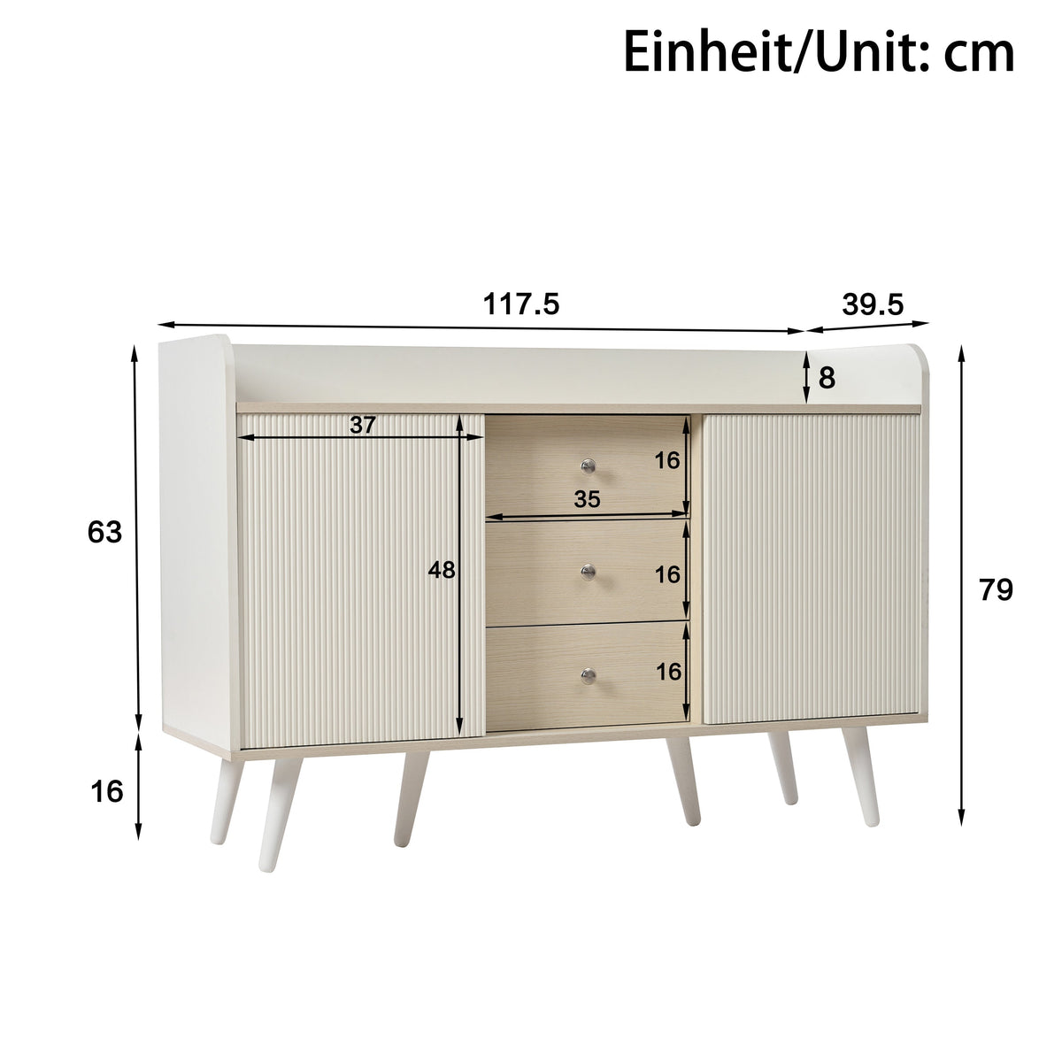 Sideboard, Three Drawers Storage, Wood-Colored