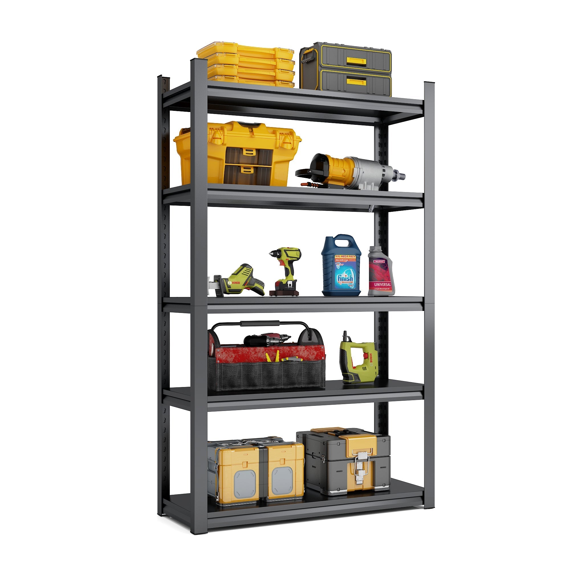 Heavy Duty Shelving Unit 5-Tier 650kg Capacity Adjustable Industrial Storage - Metal Black