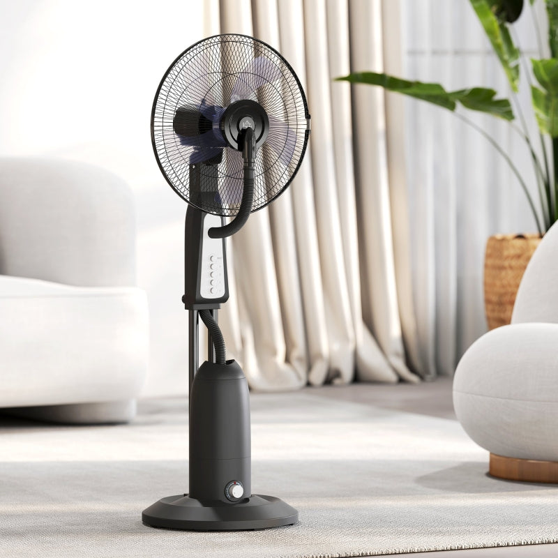 Pedestal Fan, Water-Cooled Mist 3 Speeds 3L Tank 75° Oscillation, 90W 125cm with Wheels
