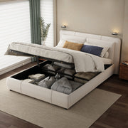 Upholstered Bed, Hydraulic Storage Function, 4ft6 Double 135x190cm, Durable, Sturdy, Removable Soft Headboard Backrest, Velvet Plywood Beige