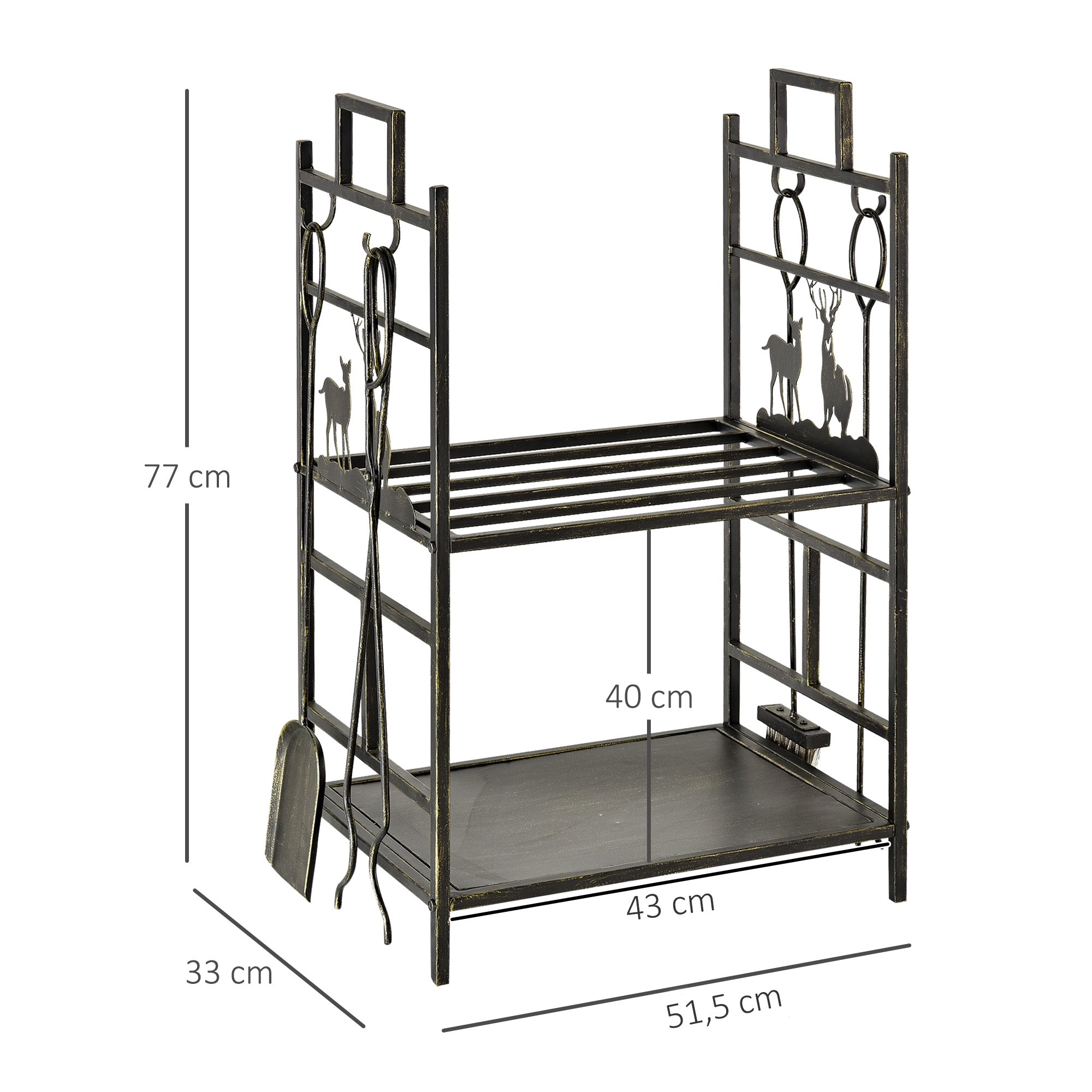 Firewood Stand, Fireplace Tools Storage, Iron Gold