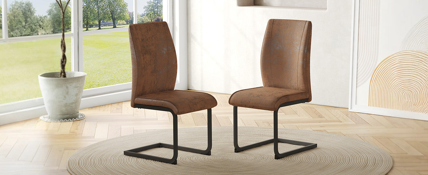 Dining Chairs Set of 2 Ergonomic Design - Faux Leather Brown