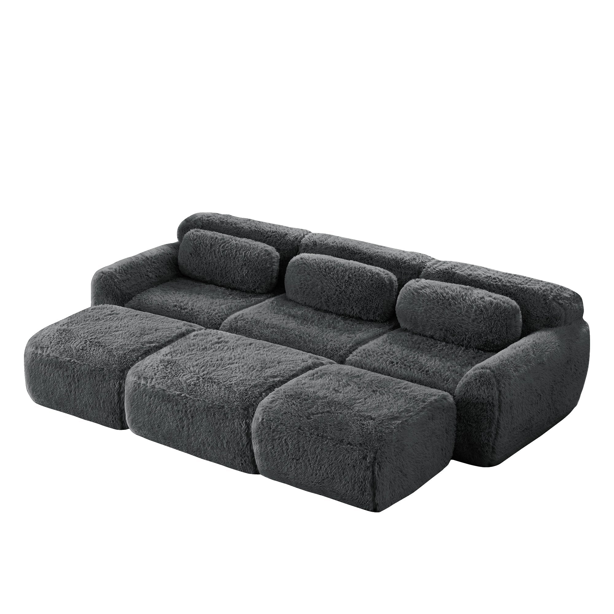 Boneless Cloud Modular Sleeper Sofa 3 Ottomans - Grey Plush Fabric