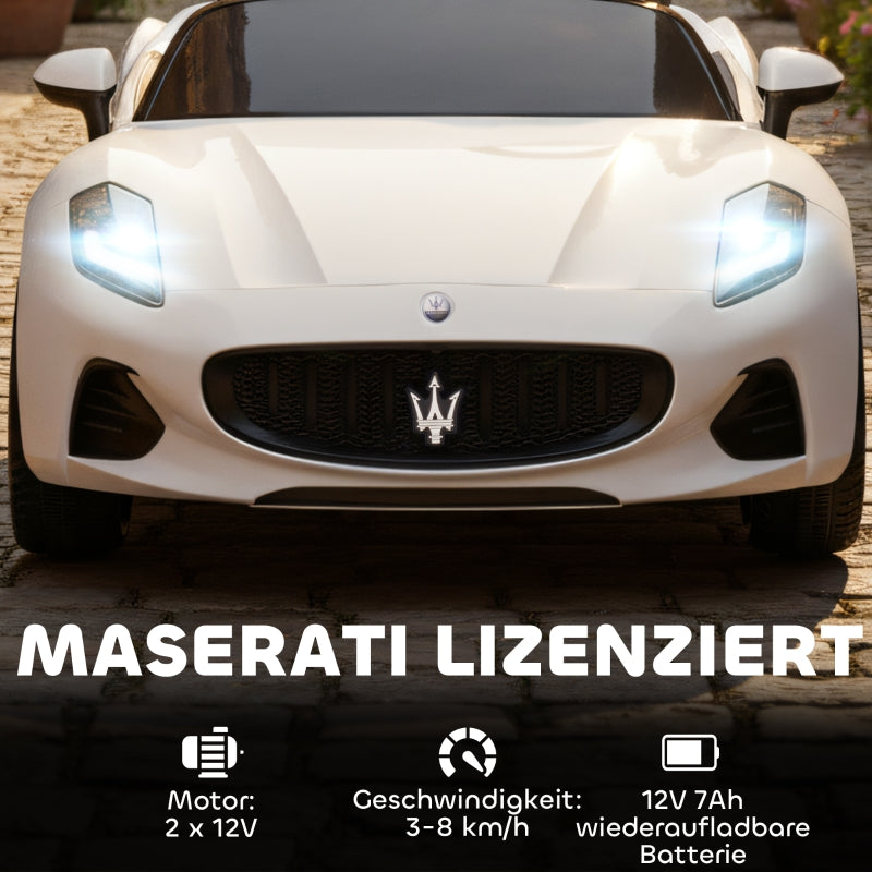 Maserati Electric Car for Children, 2-Seater 12V Battery with Remote Control, White