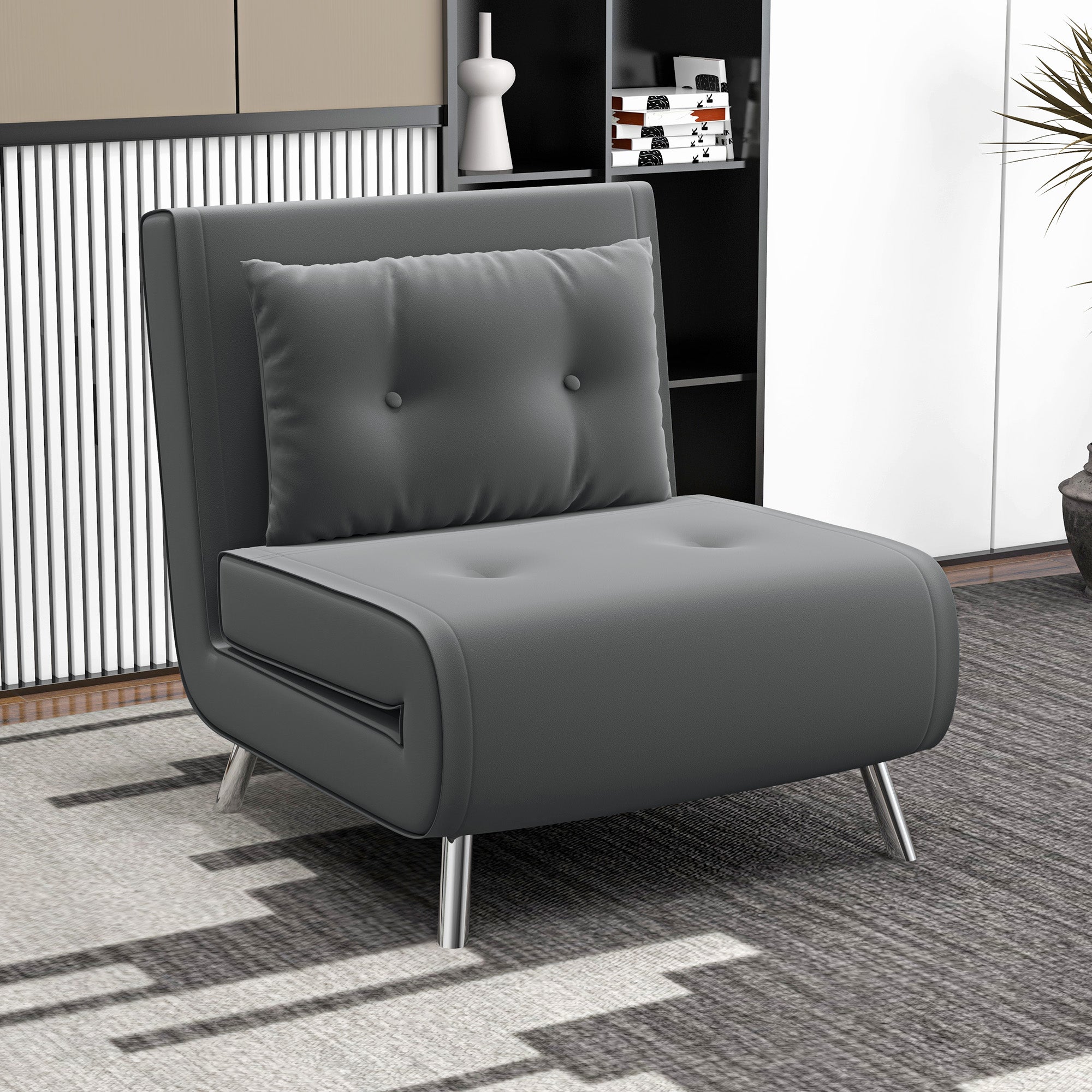 Sleeper Chair, Folding Bed Single Sofa with Cushions, Dark Grey Fabric