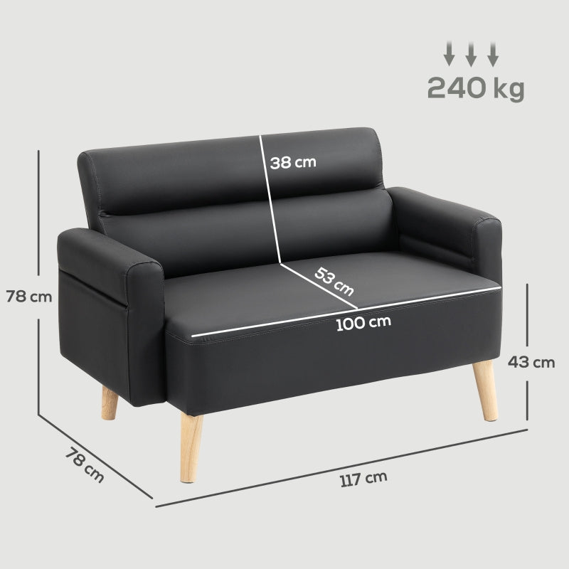 Small Sofa Settee 2 Seater Faux Leather Black