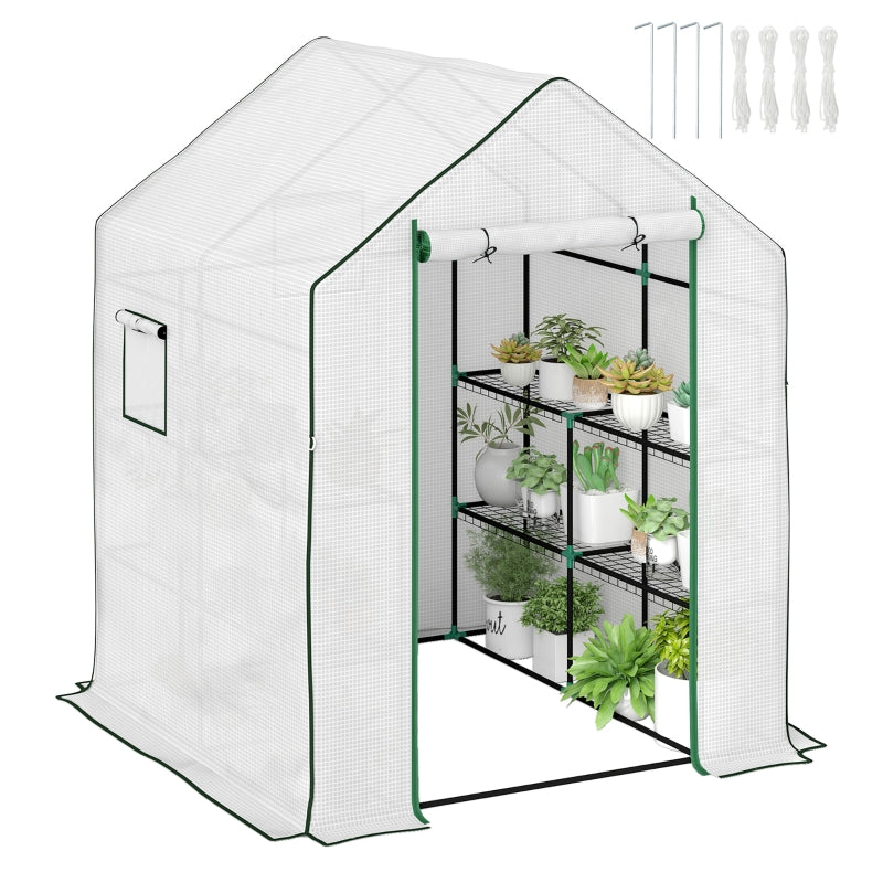 Walk-In Greenhouse 143 x 140cm with Accessories, White