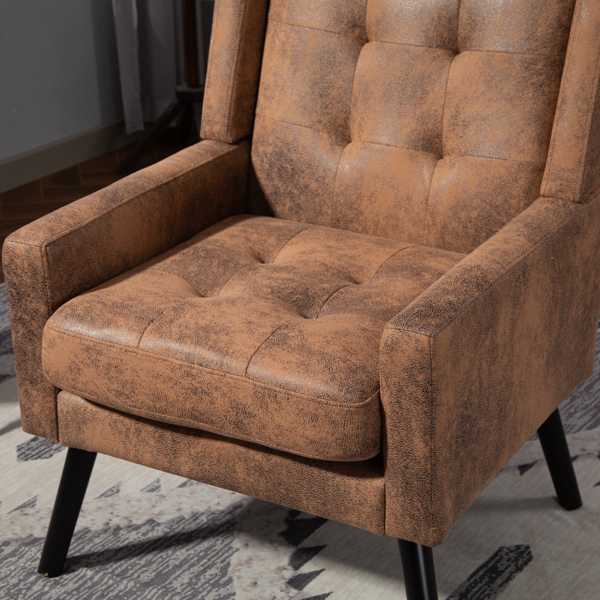 Armchair Mid-Century Modern Buttoned Suede Cushion Solid Wood Legs Suede