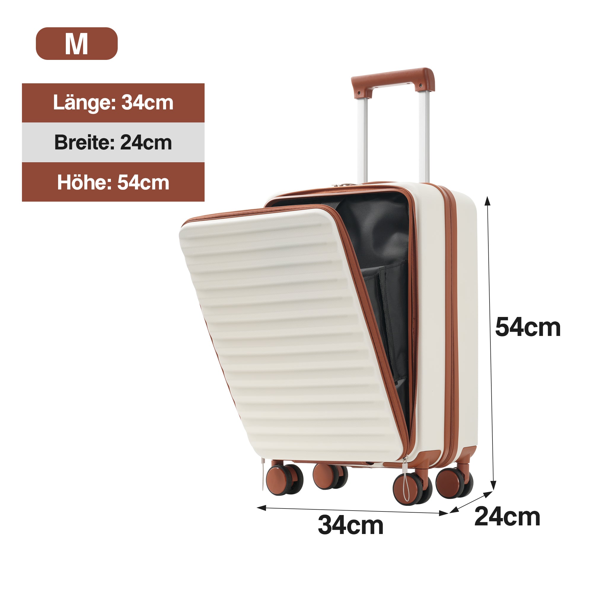Three-piece Luggage Set - Front-Opening, Cup Holders, TSA Lock, 360° Wheels, ABS