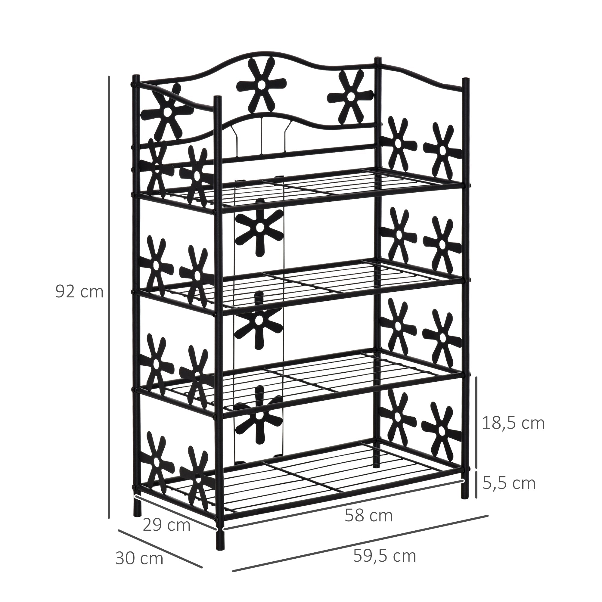 Small Shoe Rack/Plant Stand 4 Tiers Space-Saving Metal Black