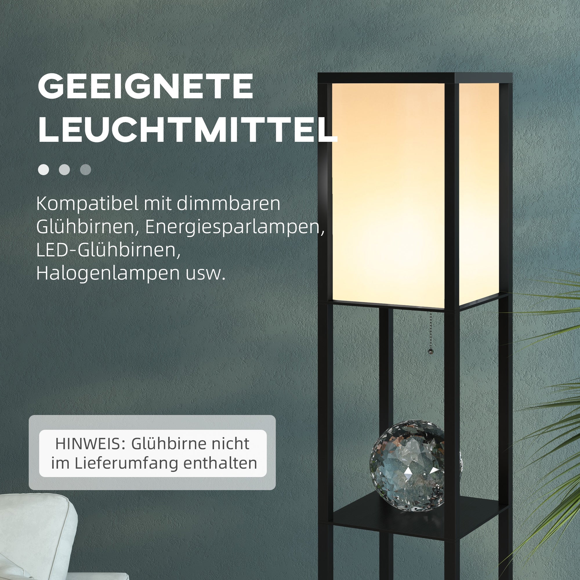 Floor Lamp with Shelves, E27 40W, Wood in Black