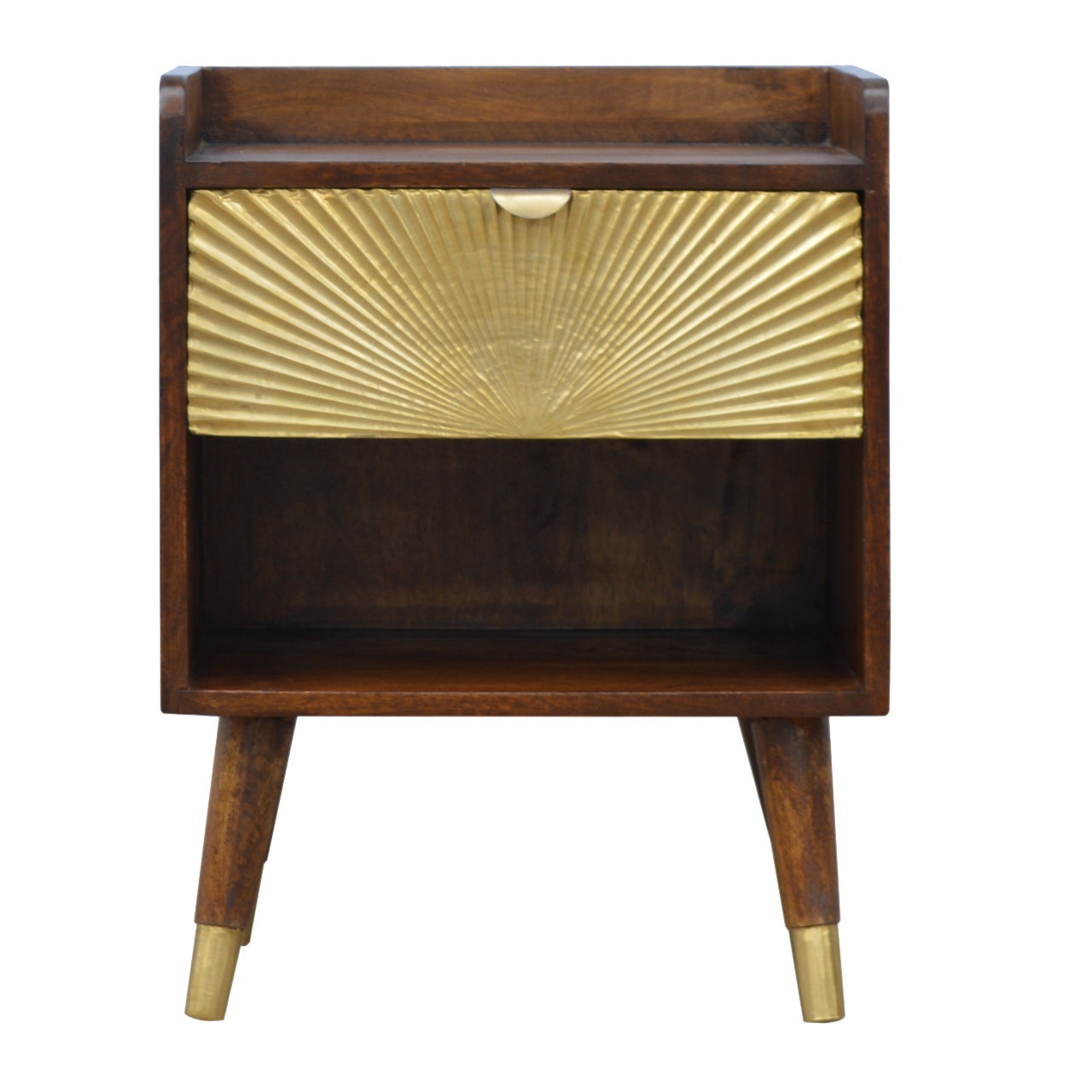 Solid Wood Manila Gold Bedside, One Drawer, 1 Shelf, Dark Brown & Golden