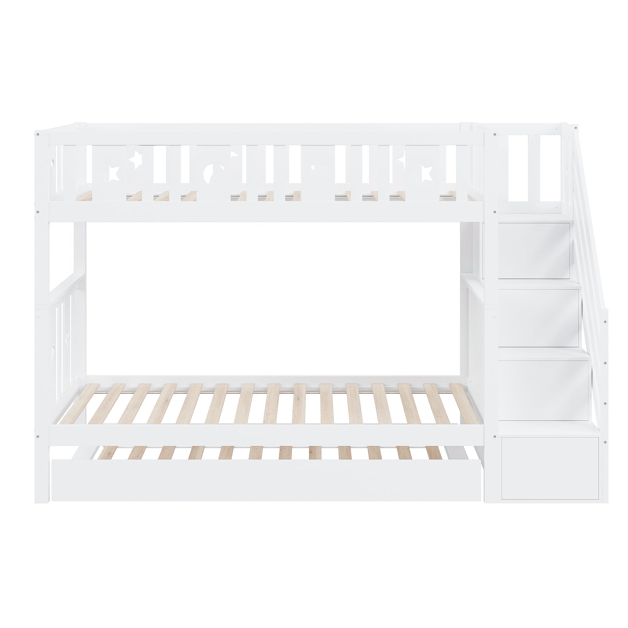 Bunk Bed for Kids with Pull-Out Bed and Storage Stairs, White