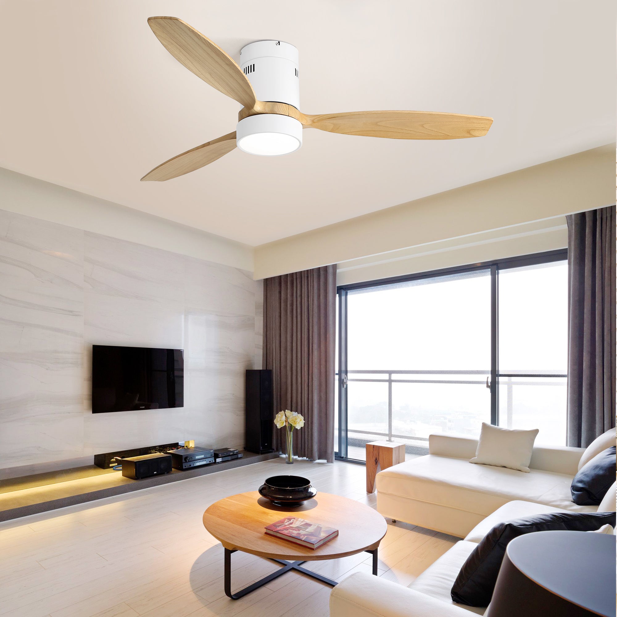 Ceiling Fan 52-inch Silent Reversible Motor Remote Control Light Solid Wood