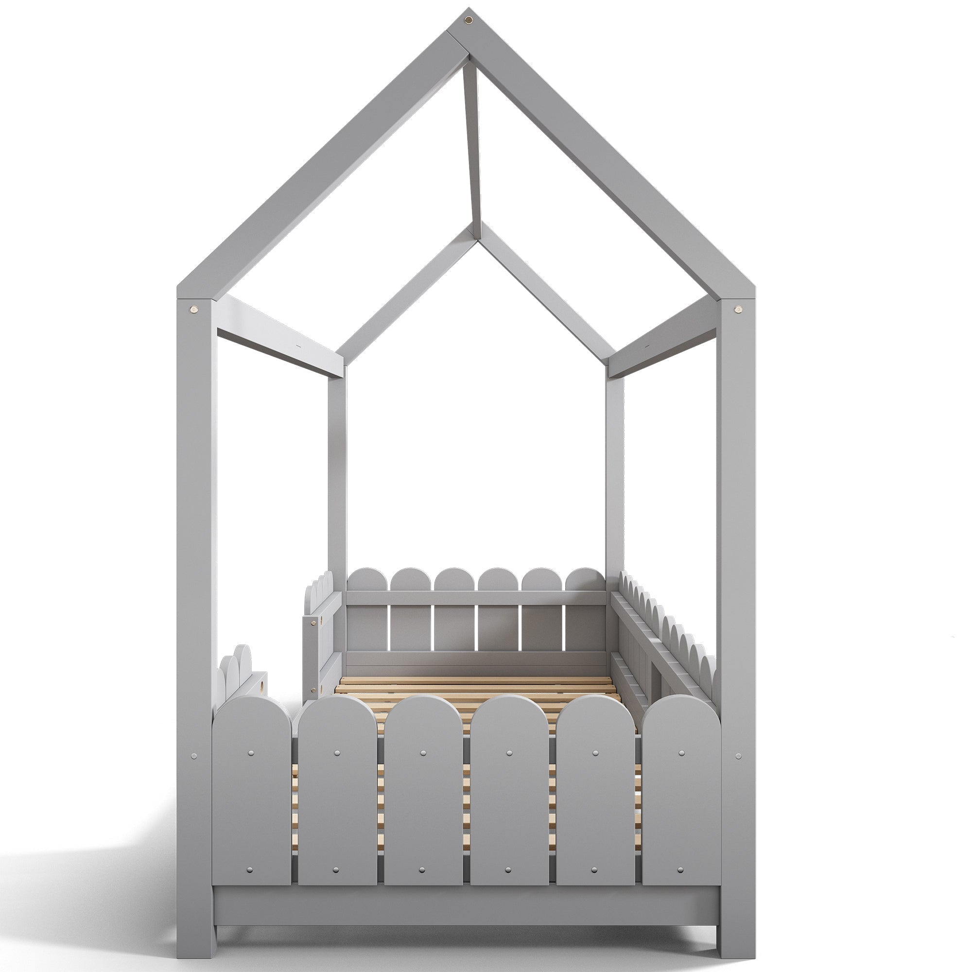 House Bed 90x200cm Versatile Children's Bed with Fall Protection and Slatted Frame, Grey