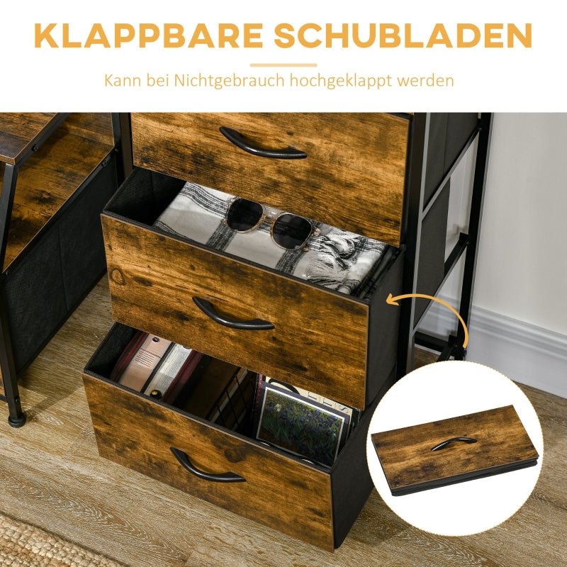 Fabric chest of drawers with 3 drawers, steel frame, rustic brown