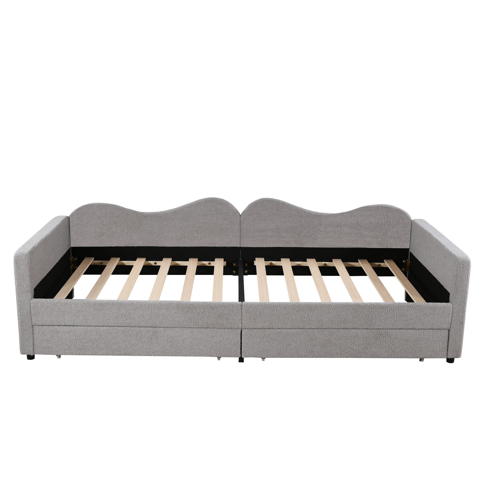 Children's Bed, Upholstered Sofa Bed with 2 Drawers, Teddy Bear Fabric, Gray