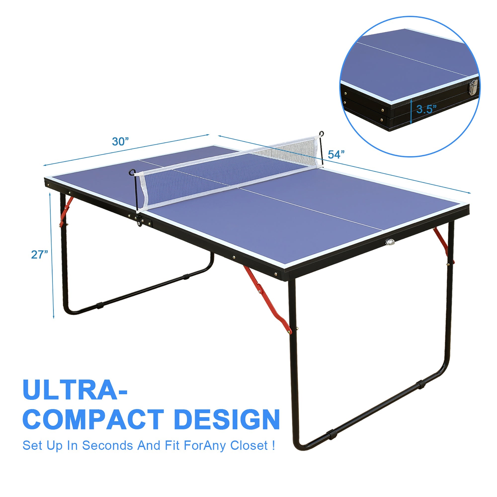 Ping Pong Table with Net & Paddles Set, Foldable Outdoor/Indoor, Blue