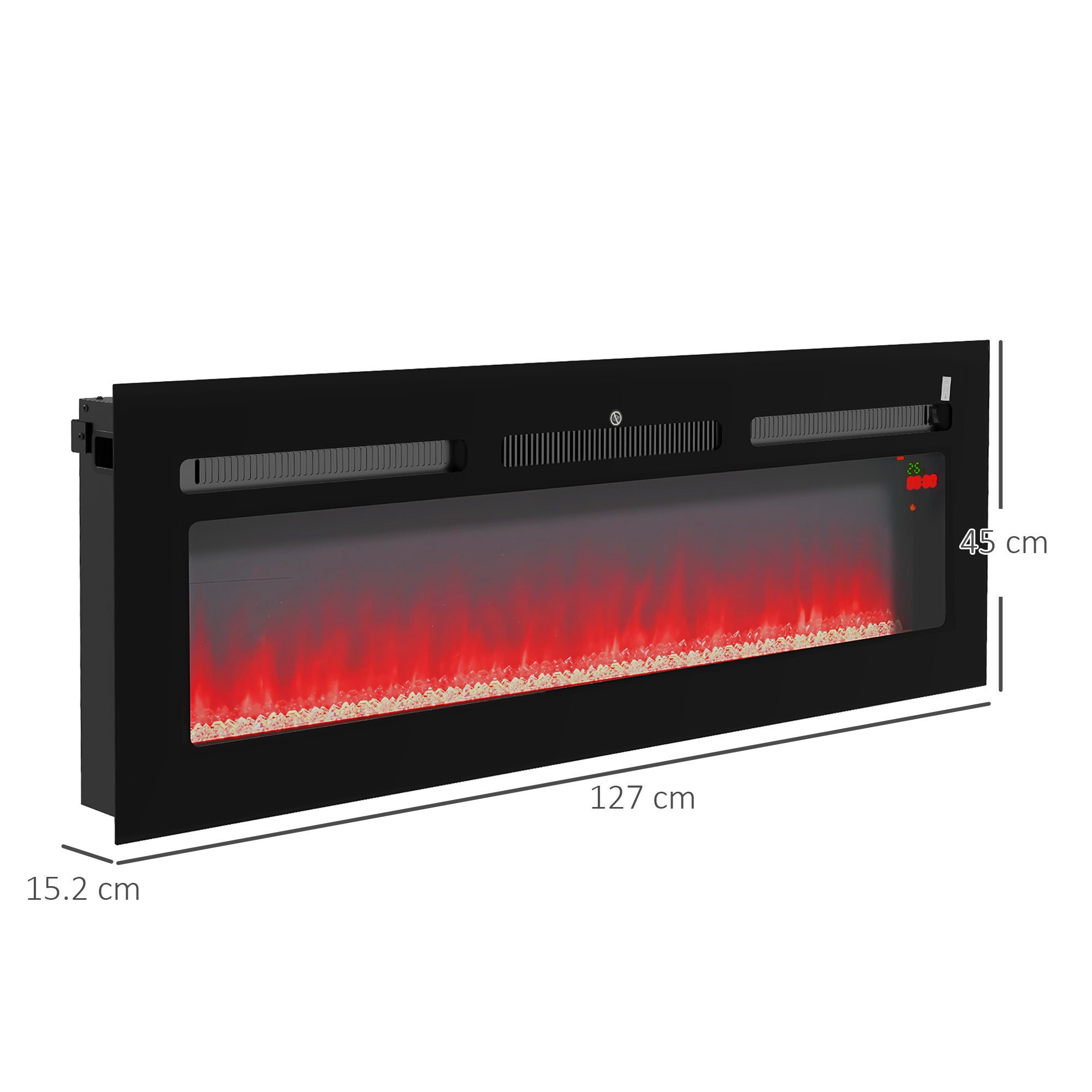 127cm Electric Fireplace, 2000W Recessed Wall Mounted with Remote, 9 Flame Colors and Crystal, Black