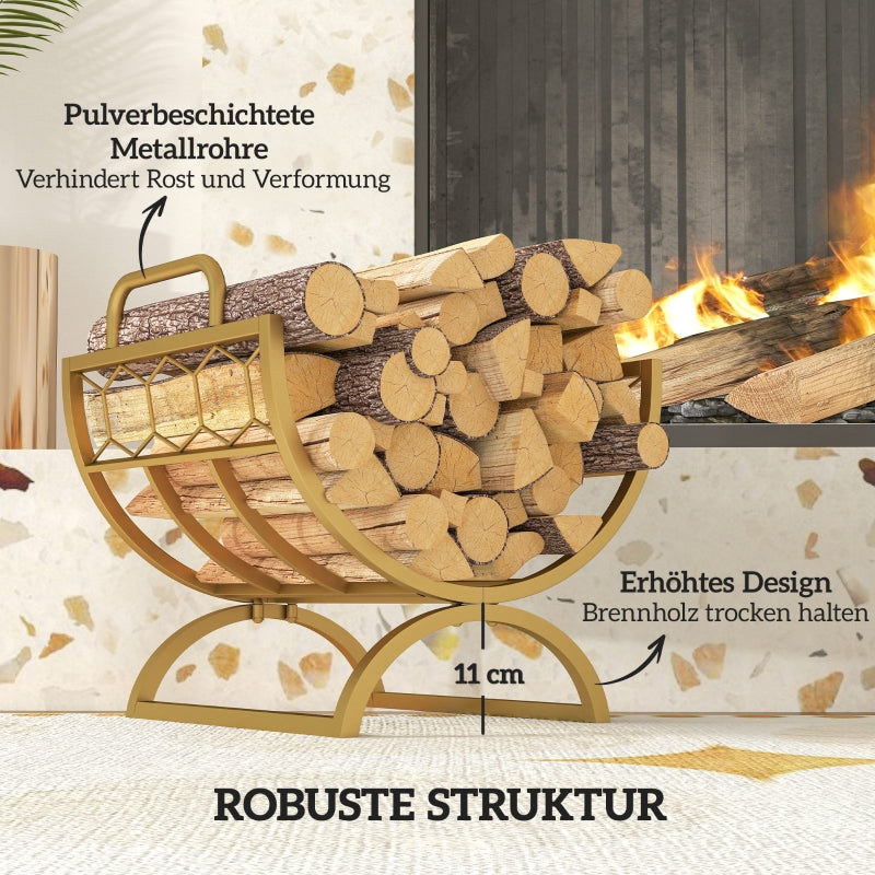 Indoor Firewood Rack 46x36x41cm for Fireplaces Stoves - Metal Gold