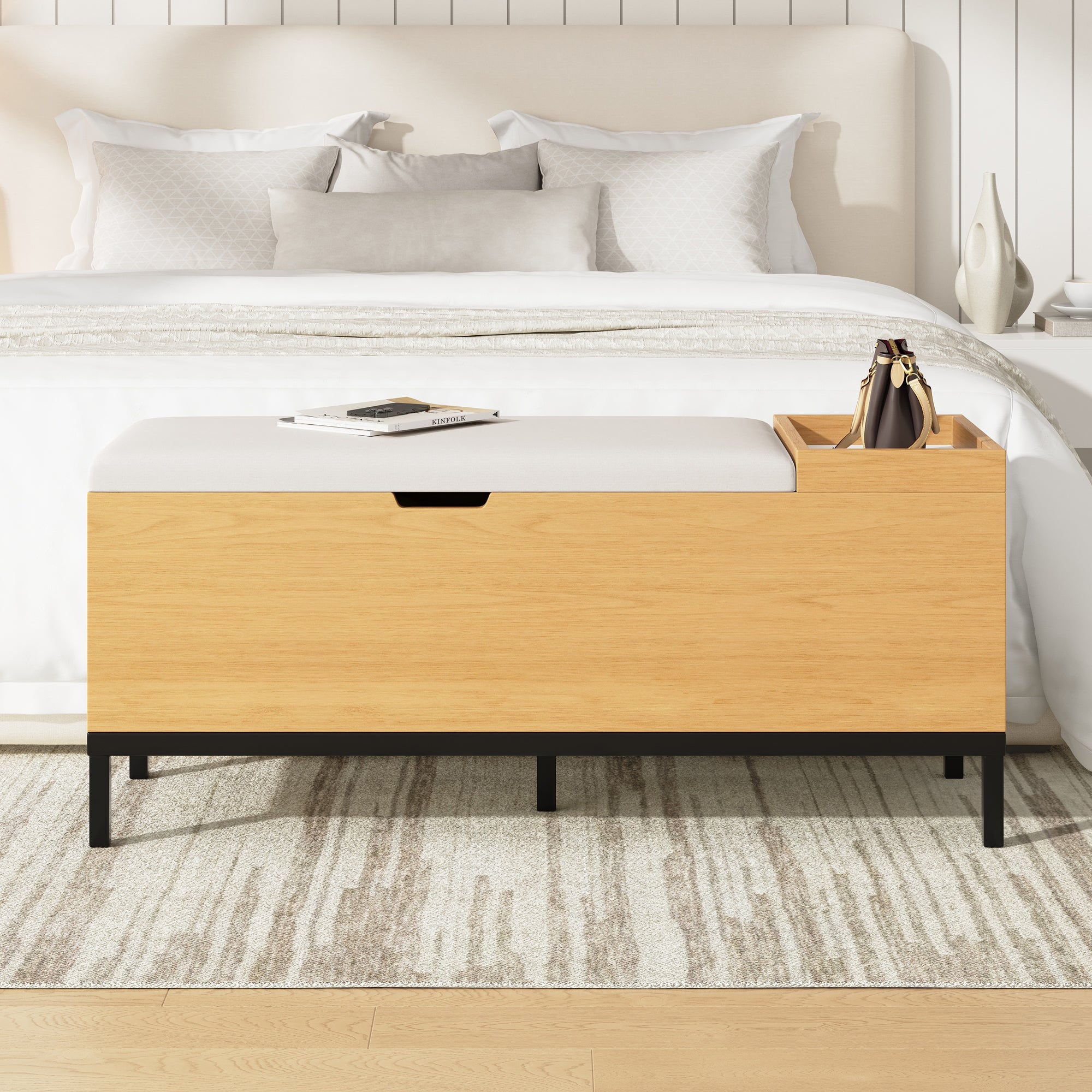 Shoe bench storage seating cabinet foldable footstool natural