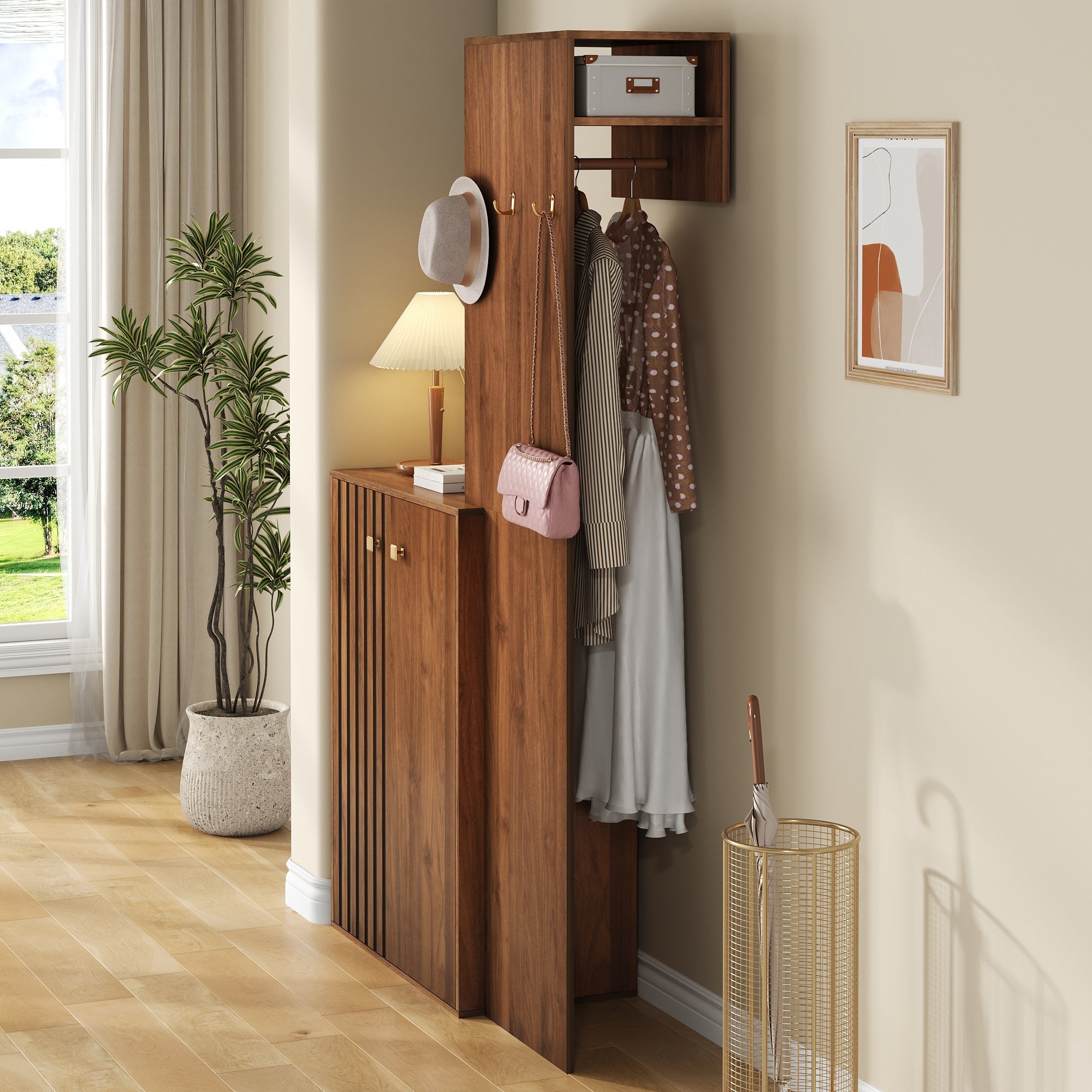 Modern Wardrobe Set with Shoe Cabinet, Storage and Clothes Rail, Wood Case