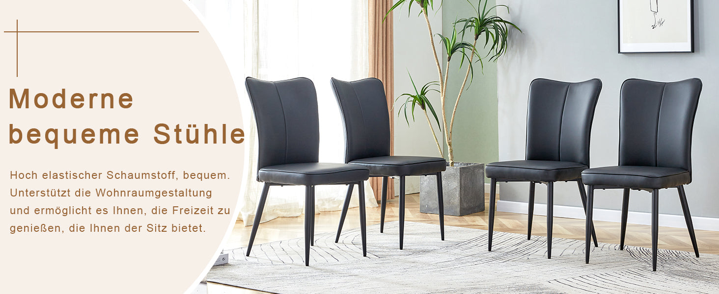 Dining Chairs Set of 2 Modern Design 89cm High - Black PU
