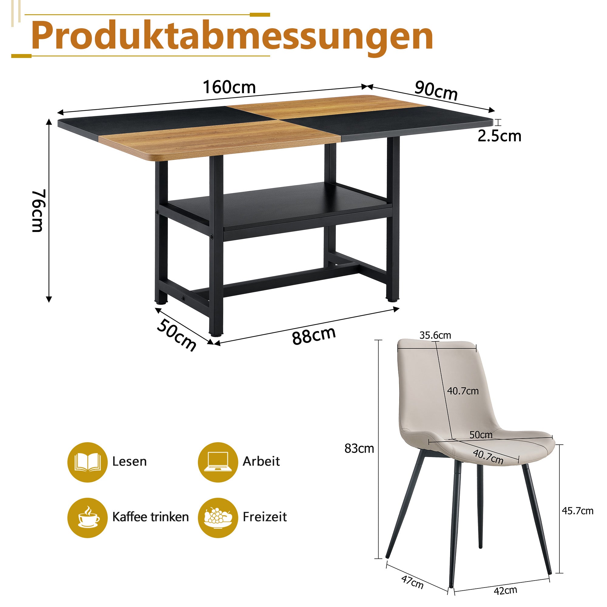 Dining Set 160cm Rectangular Storage 4 PU Chairs - Warm Grey