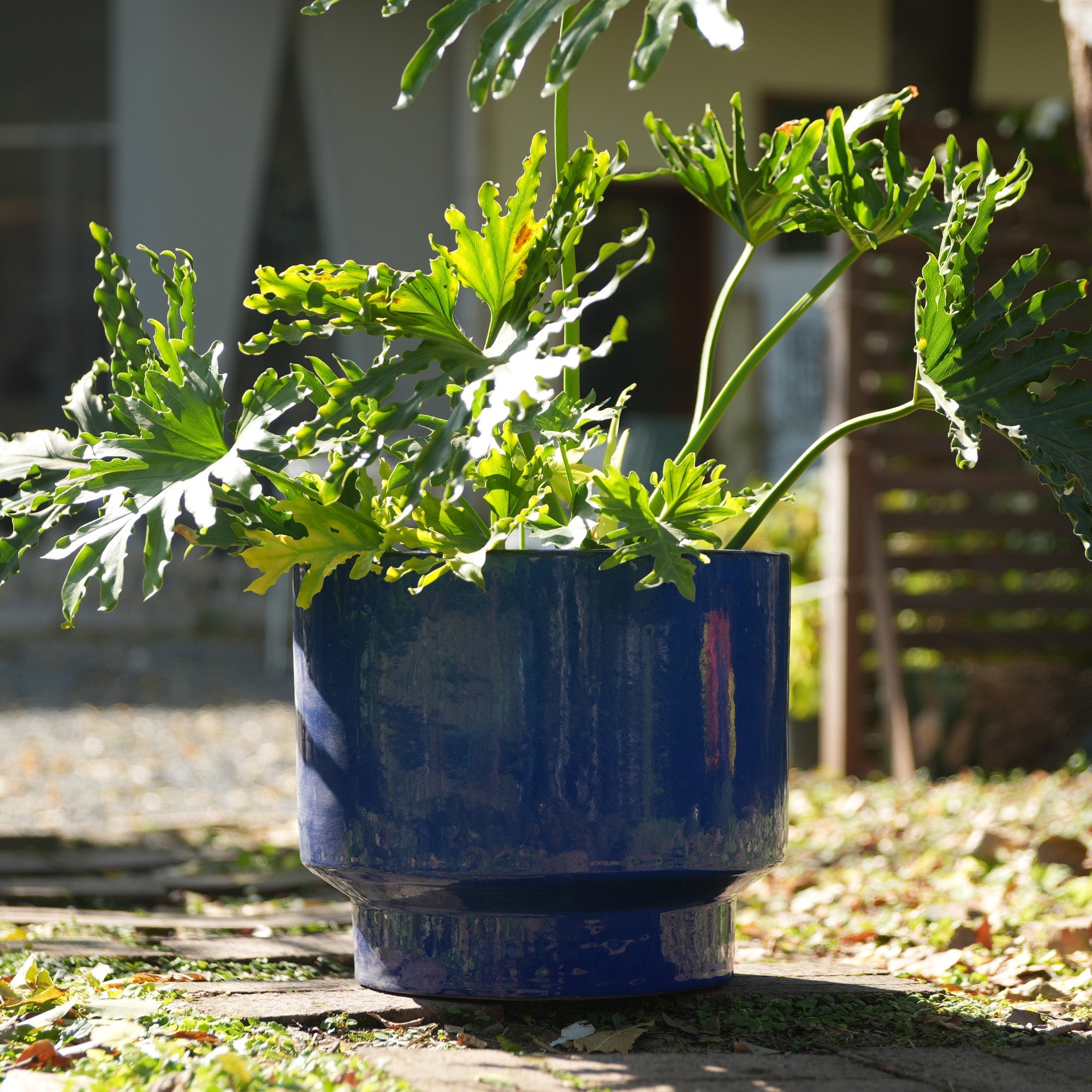 3-Piece Plant Pot Set, Handmade Sizes Ø 38.1/30.5/22.9 cm, Blue Glazed Ceramic