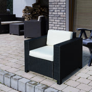 Single Seater Rattan Chair Sofa 10cm Padded Cushion All-Weather PE Wicker, Black