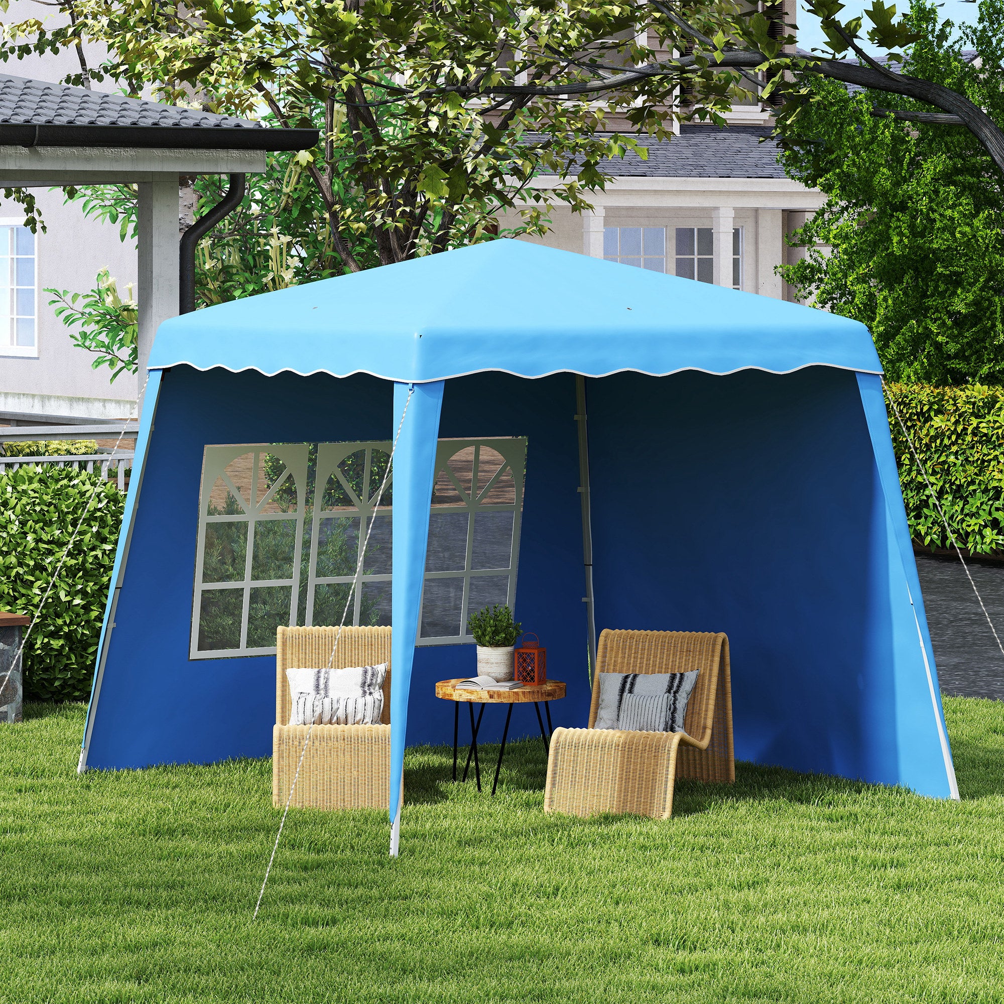 Two Wall Pop Up Gazebo 2.4x2.4m Blue