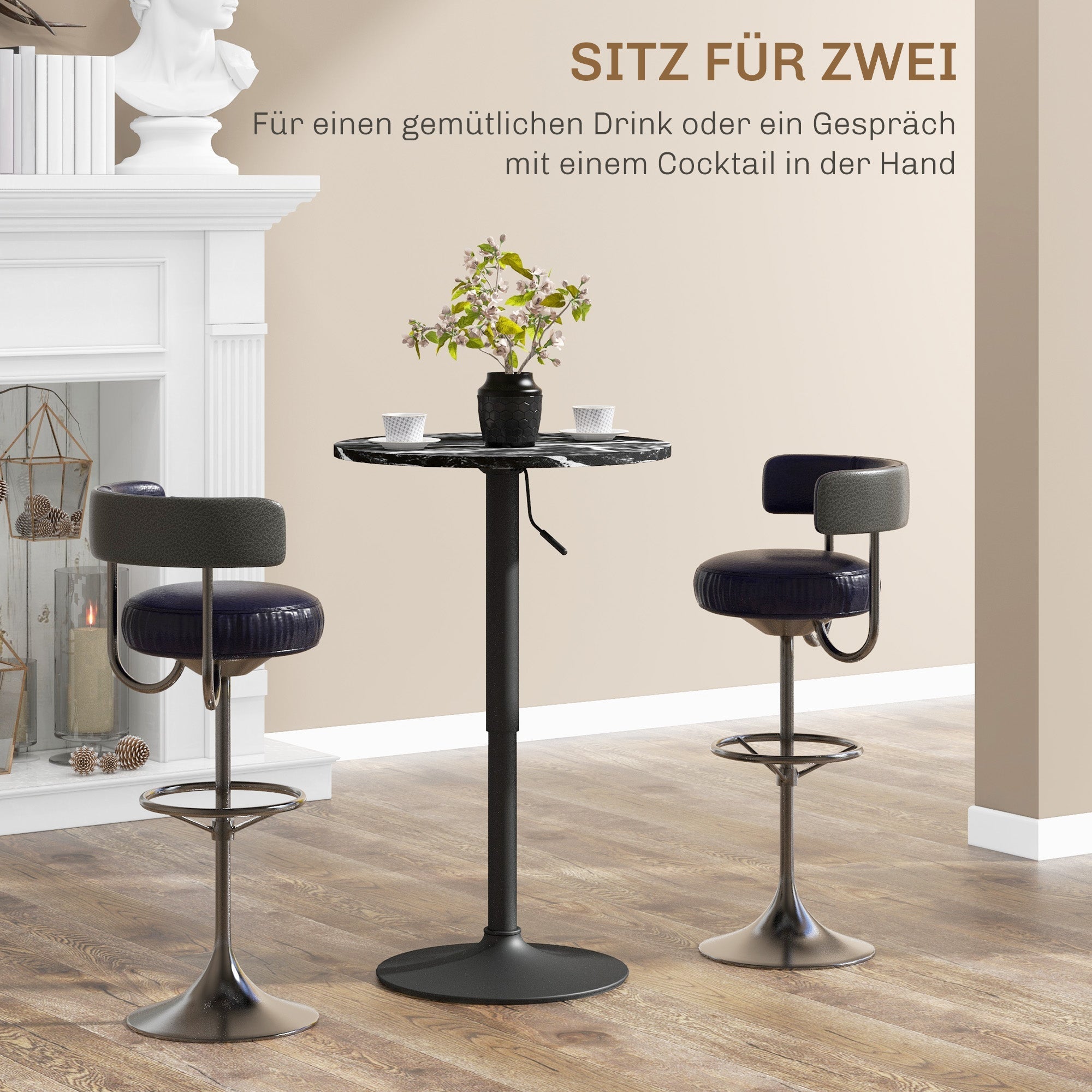 Bar Table Round Dining Table Marble Look Black