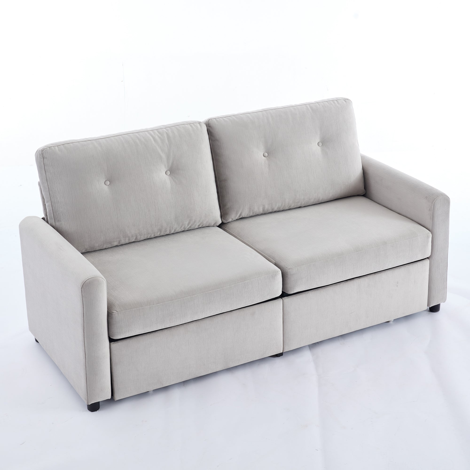 Modern Compact 2-Seater Sofa with Drawer Storage Durable Light Grey Fabric