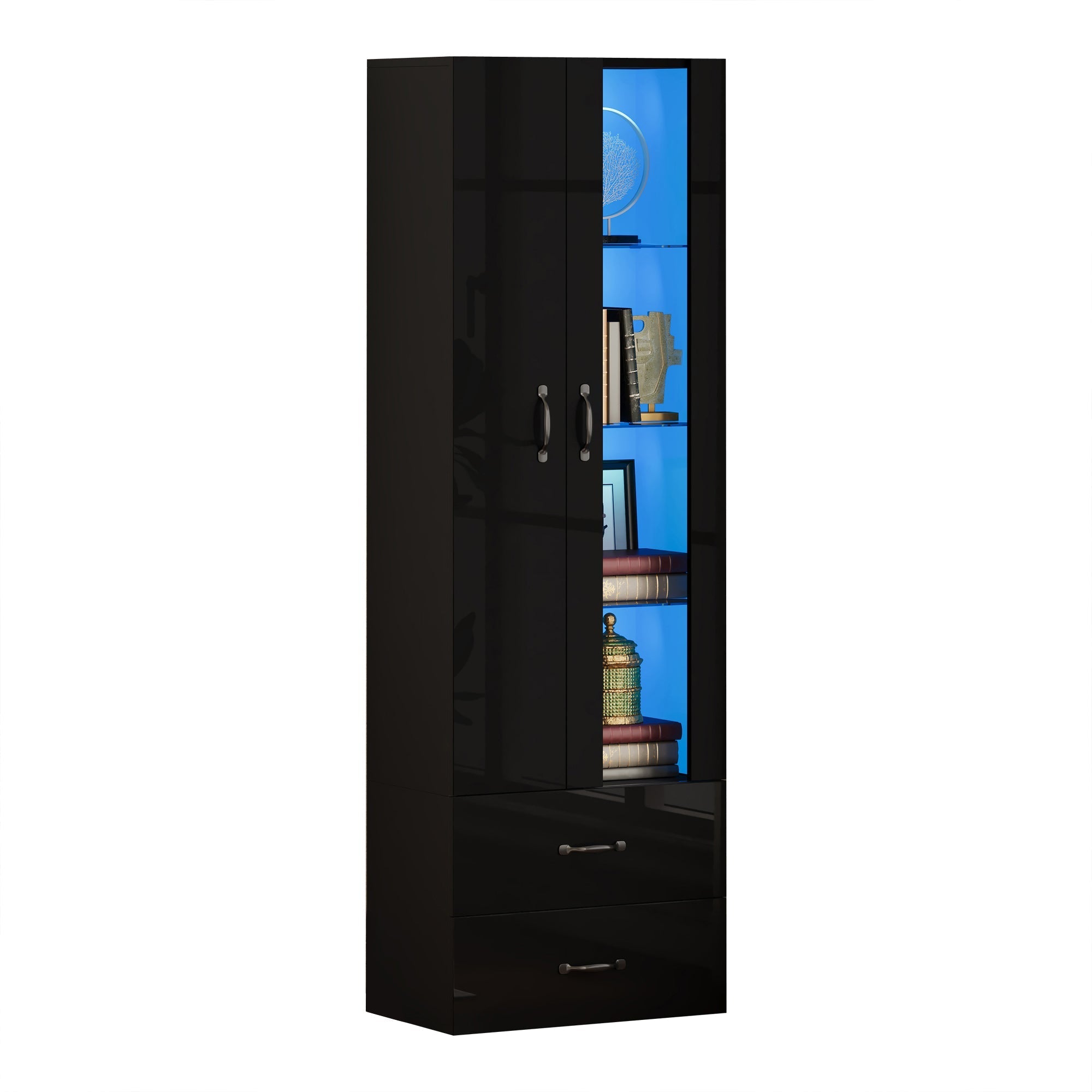 LED Display Cabinet Freestanding 2 Doors - Black
