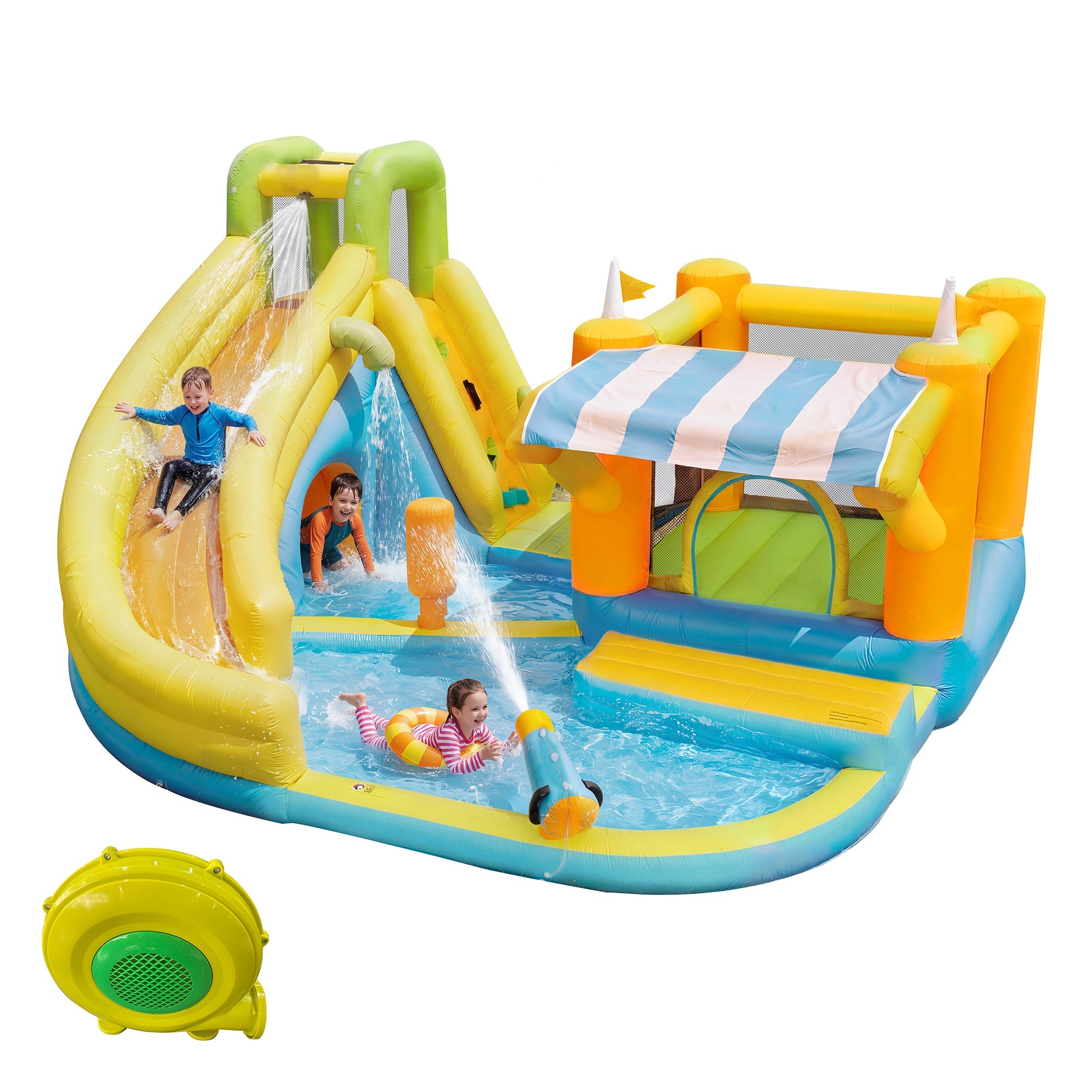 Inflatable Bouncy Castle Water Park with Slide, Pool and Blower, 433x375x165cm, Multicolor Outdoor Garden Toy