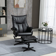 Armchair Swivel Reclining TV Chair with Footstool, Tilting Backrest, Faux Leather Black