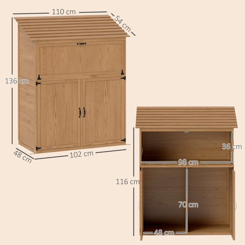 Gartenschrank, Geräteschuppen mit Klappregal & Doppeltüren, Naturholz